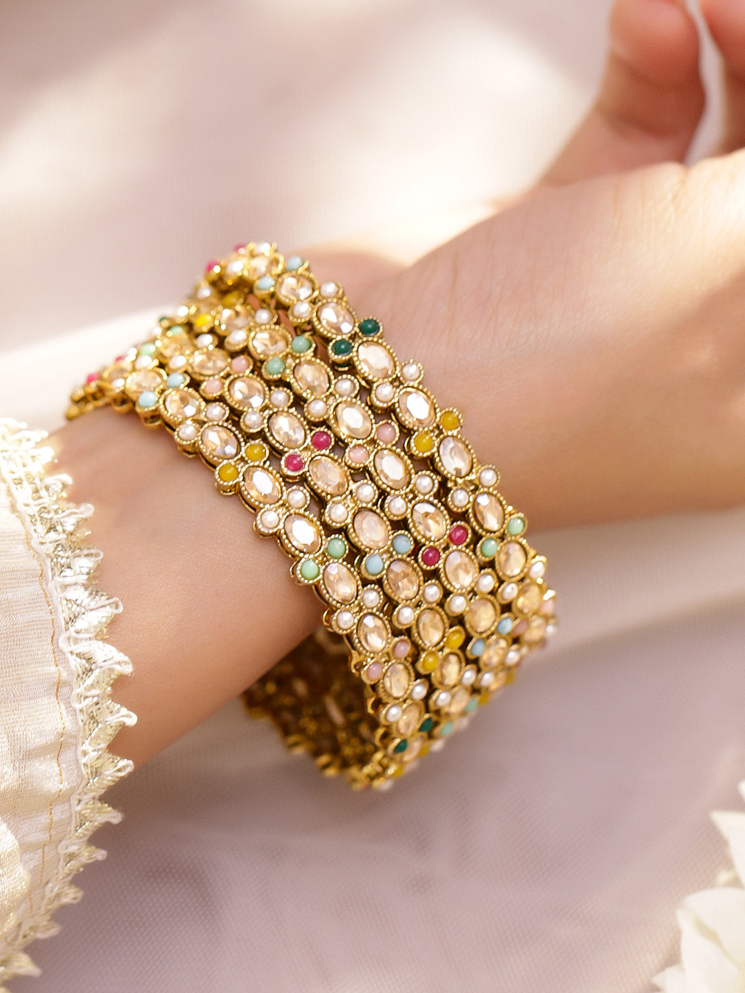 Multicolor Beaded Bangles Set Of 4
