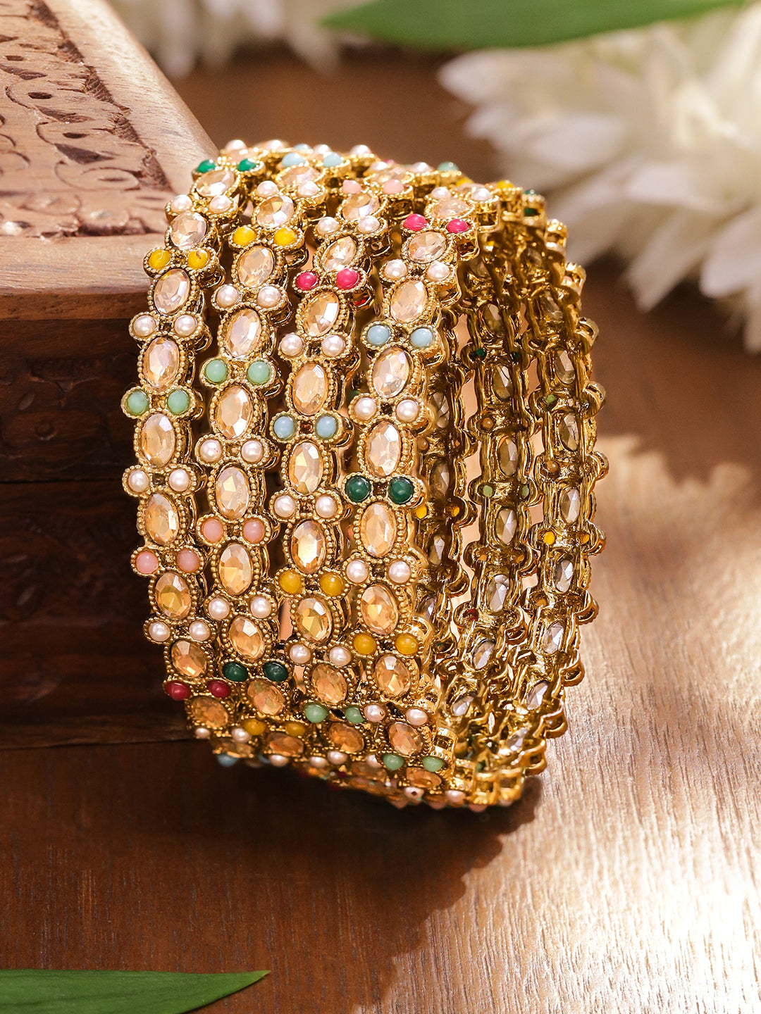 Multicolor Beaded Bangles Set Of 4