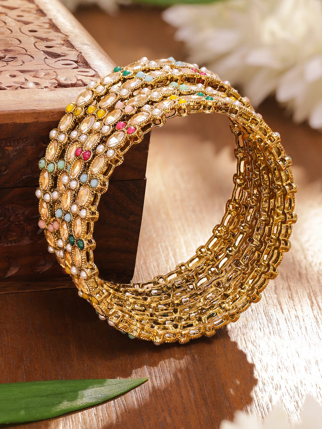 Multicolor Beaded Bangles Set Of 4