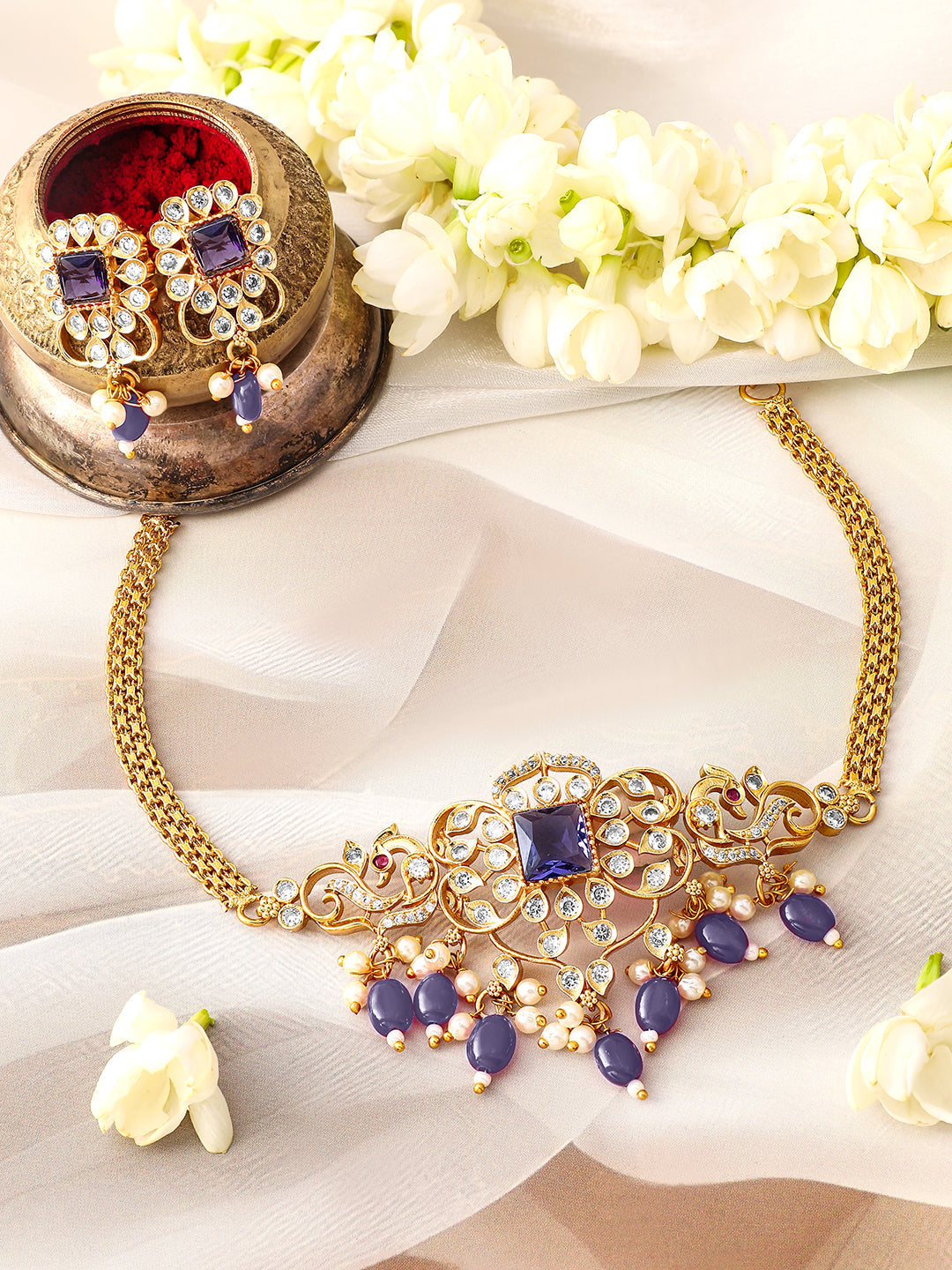 American Diamond Zirconia Blue Choker Set
