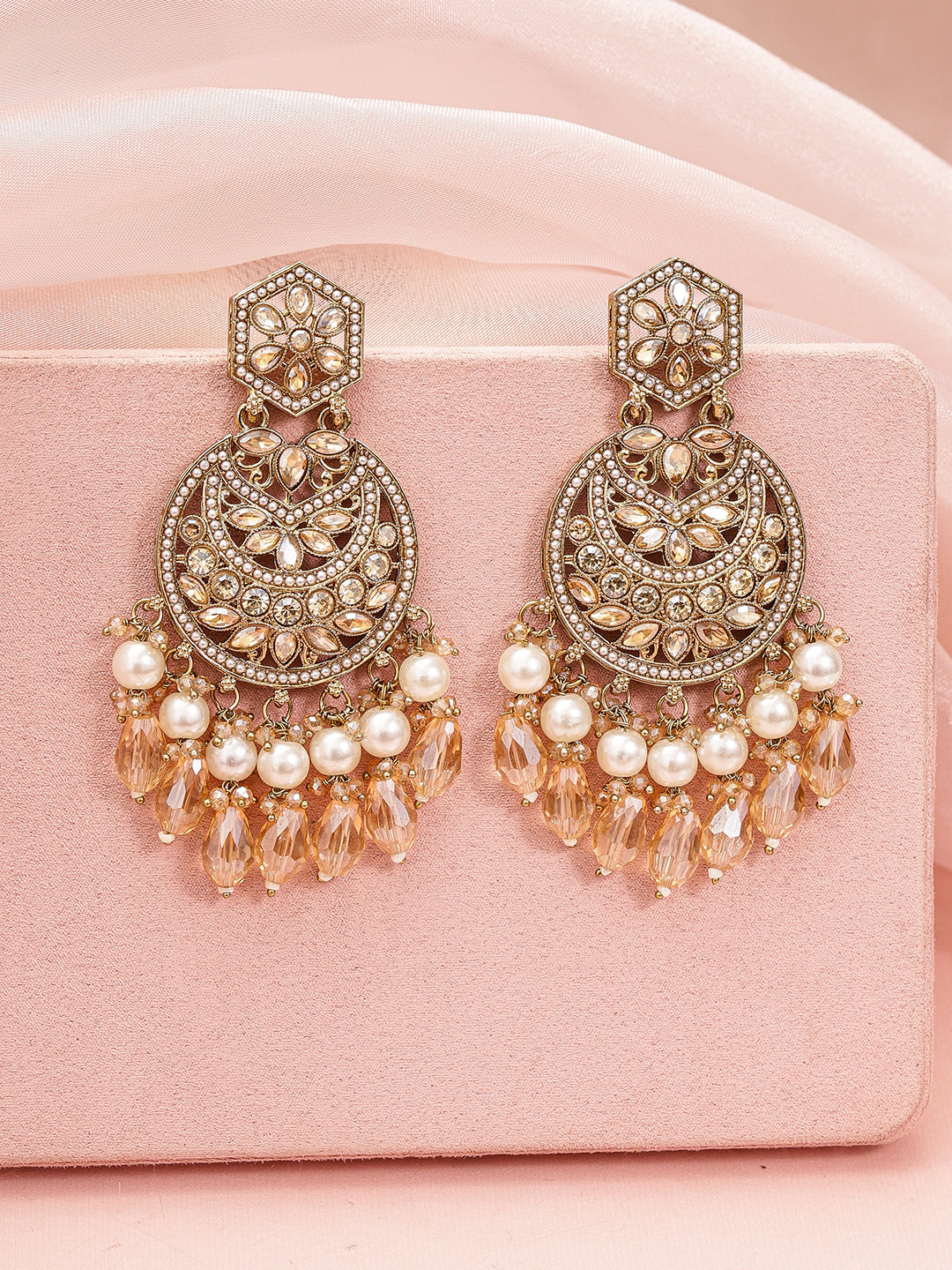 Gilded Spark Pearl Champagne Chandbali