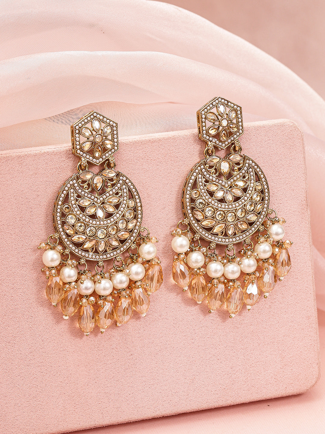 Gilded Spark Pearl Champagne Chandbali