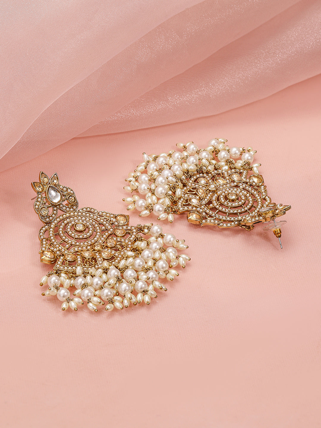 Lustrous Crystal with Pearl Drops Chandbali
