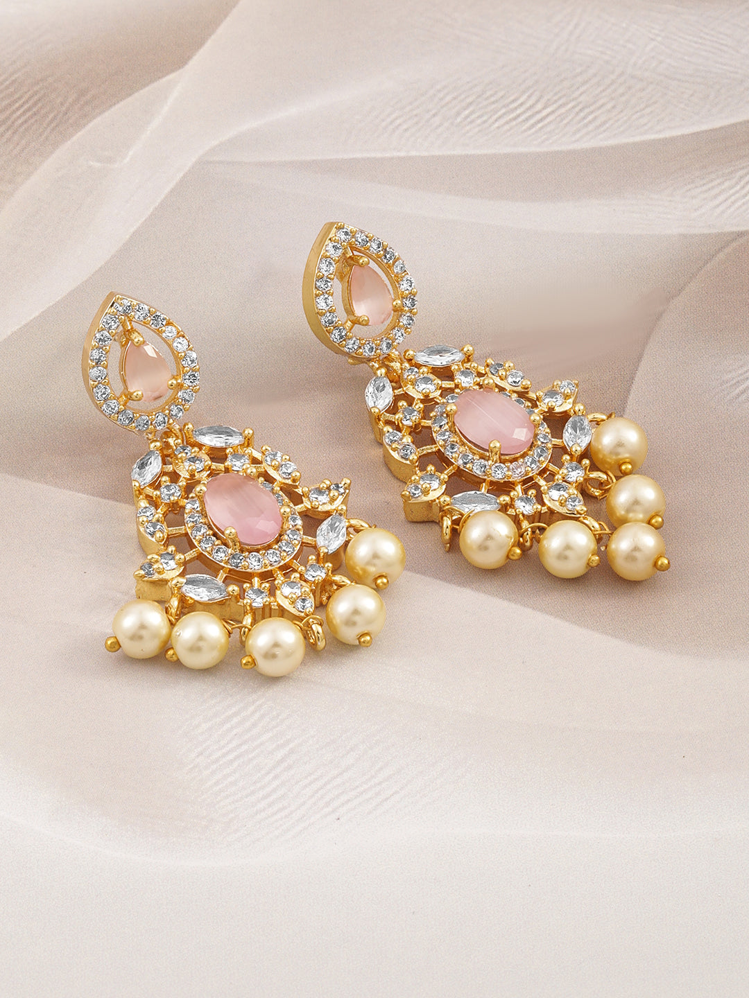 Regal Aura Green Stone & Pearl Danglers