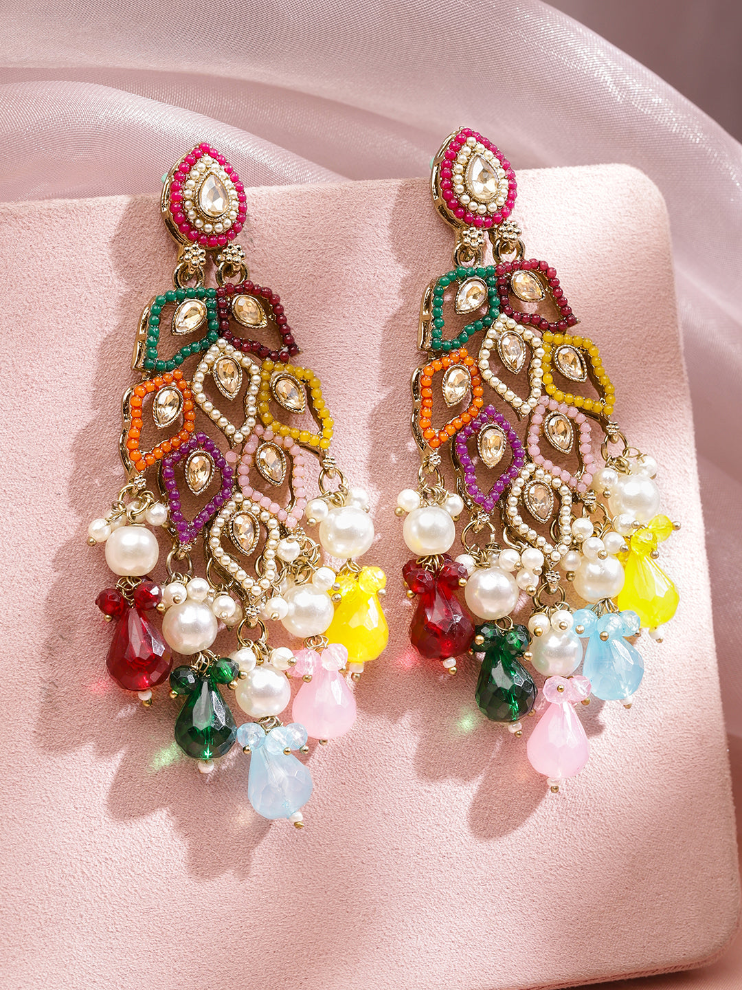 Colour Symphony Pearl Kundan Danglers