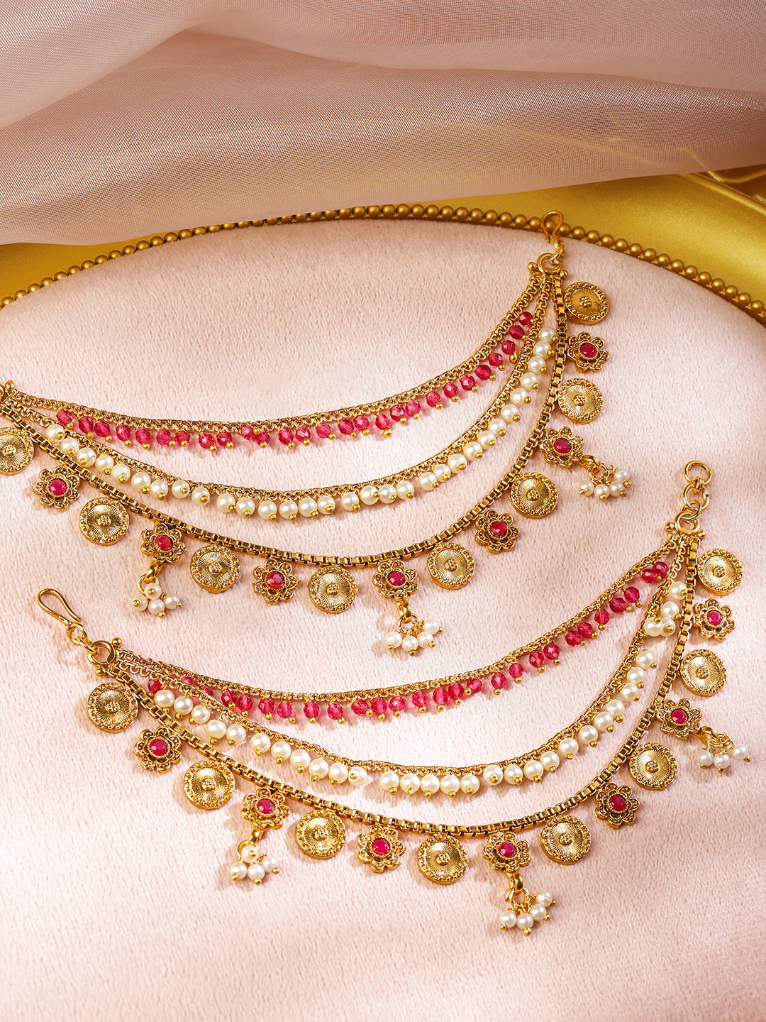 Pearl–Pink Festive Charm Ear Chain