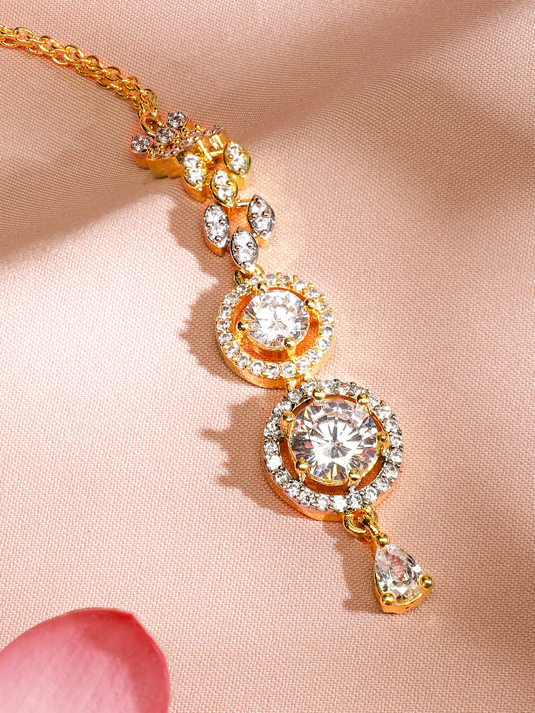 Wentra 22KT Gold-Plated Cubic Zirconia & American Diamond Maang Tikka Head Jewellery