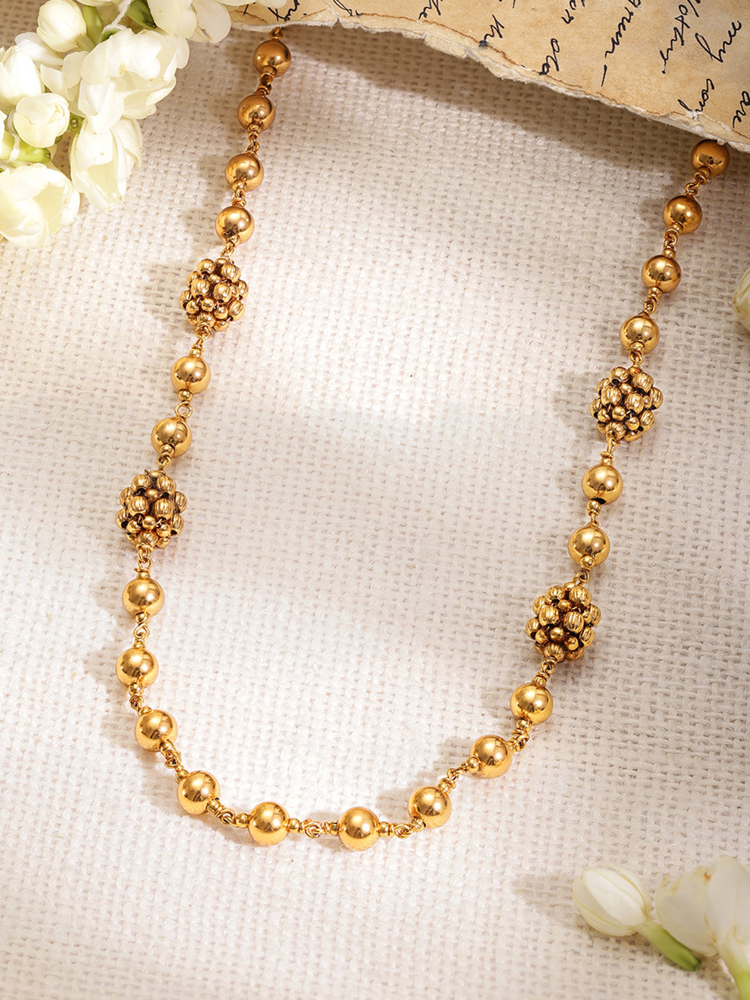 Gold Beaded Long Necklace