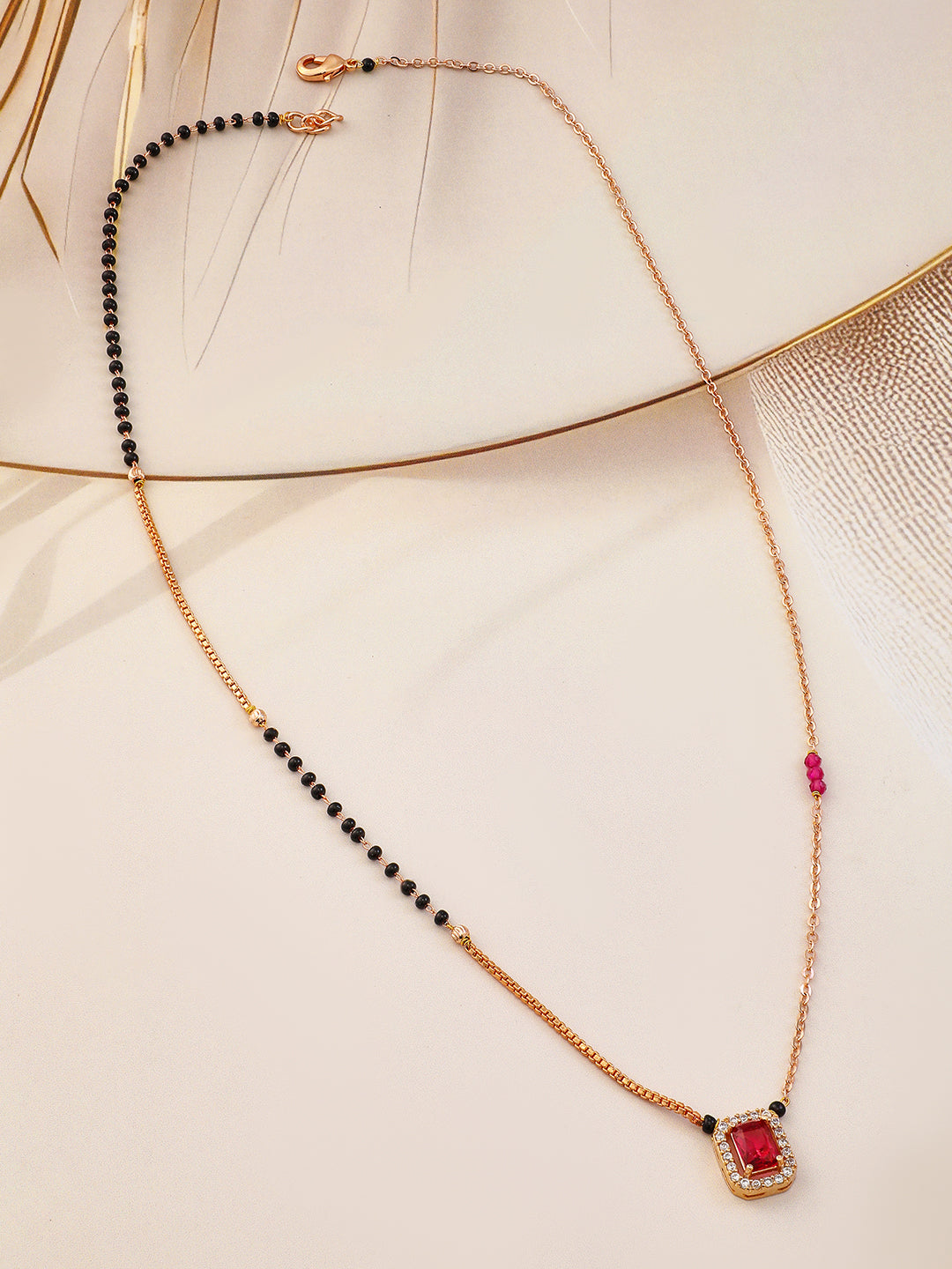 Ruby American Diamond Zirconia Gold Mangalsutra