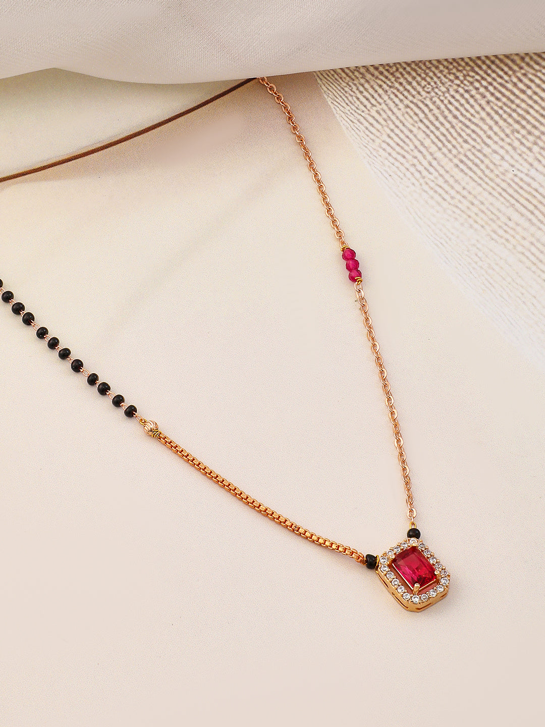 Ruby American Diamond Zirconia Gold Mangalsutra