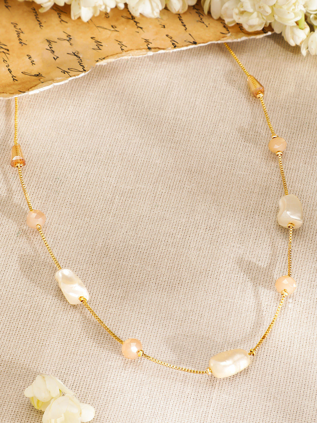 Gold Toned Necklace With Beads Work