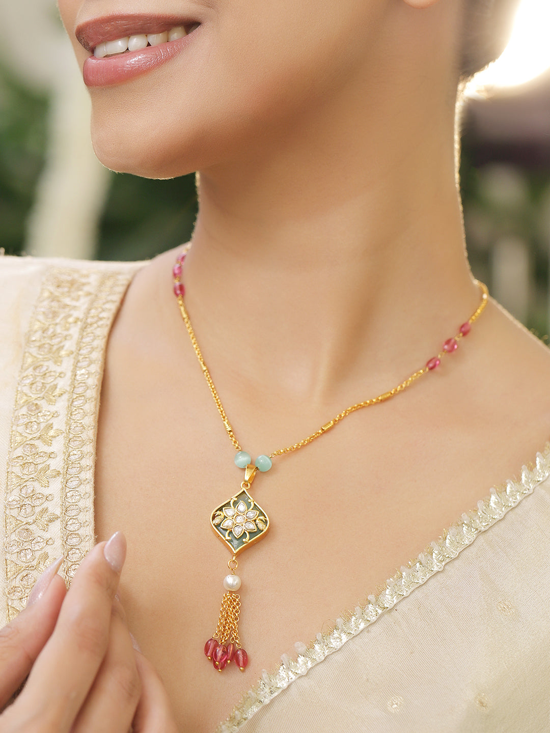 Captivating Multicolour Gold Plated Pendant Necklace