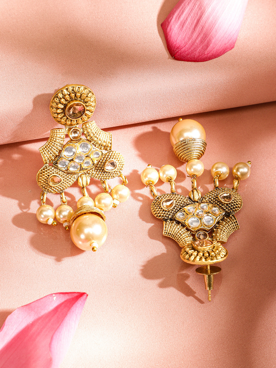 Wentra 22K Gold-Plated White Kundan & Pearl Studded and Beaded Multi-Strand Necklace Set