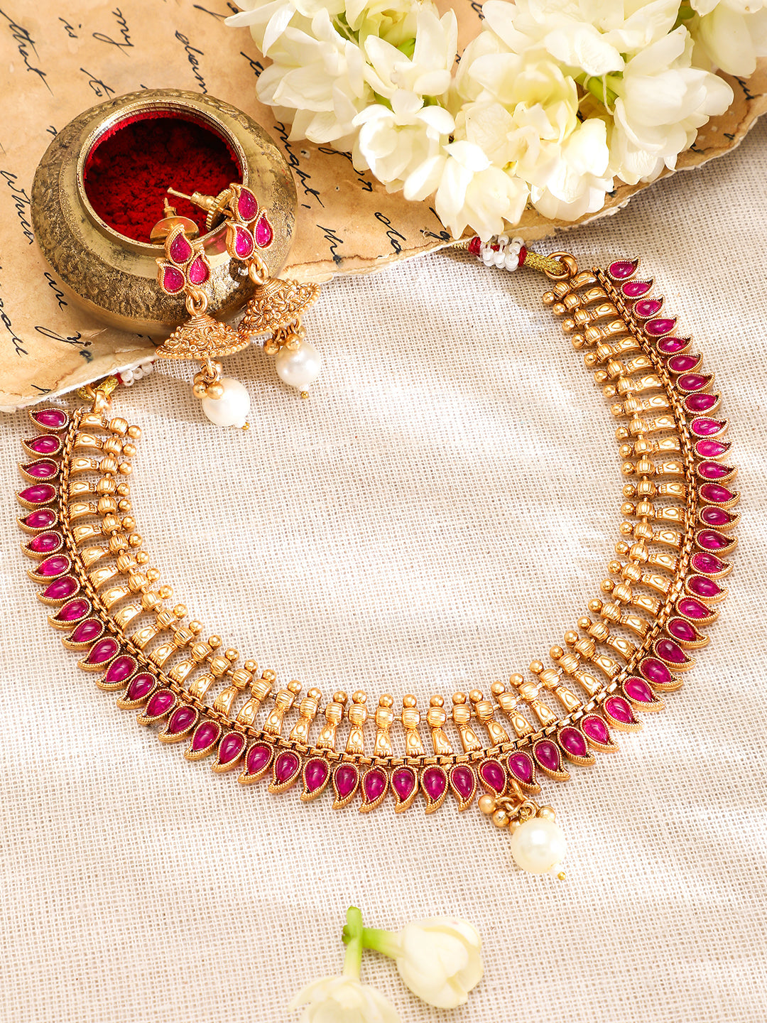 Pink Studded Necklace Set