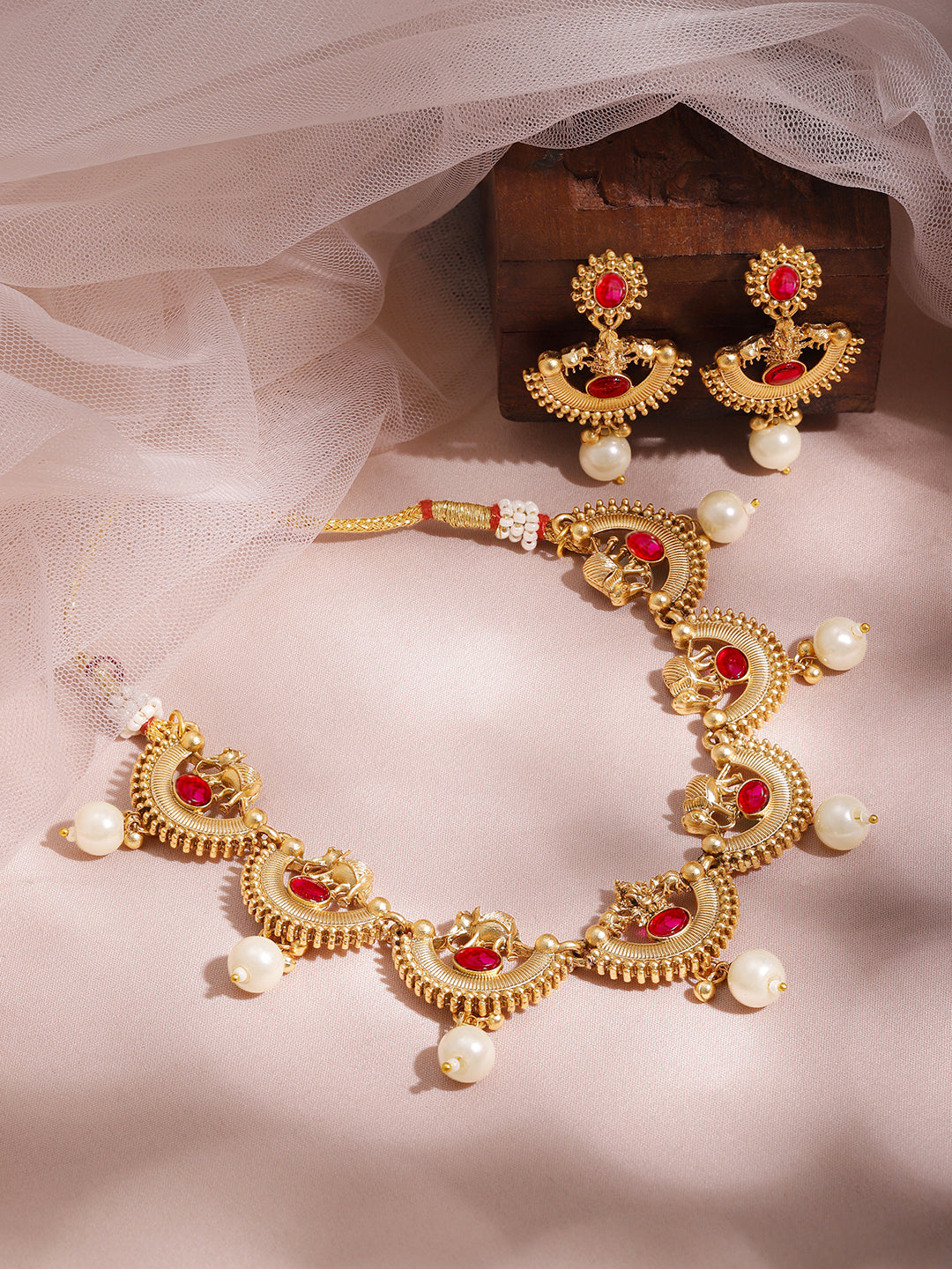Half Moon Pearl Drop Golden Necklace Set