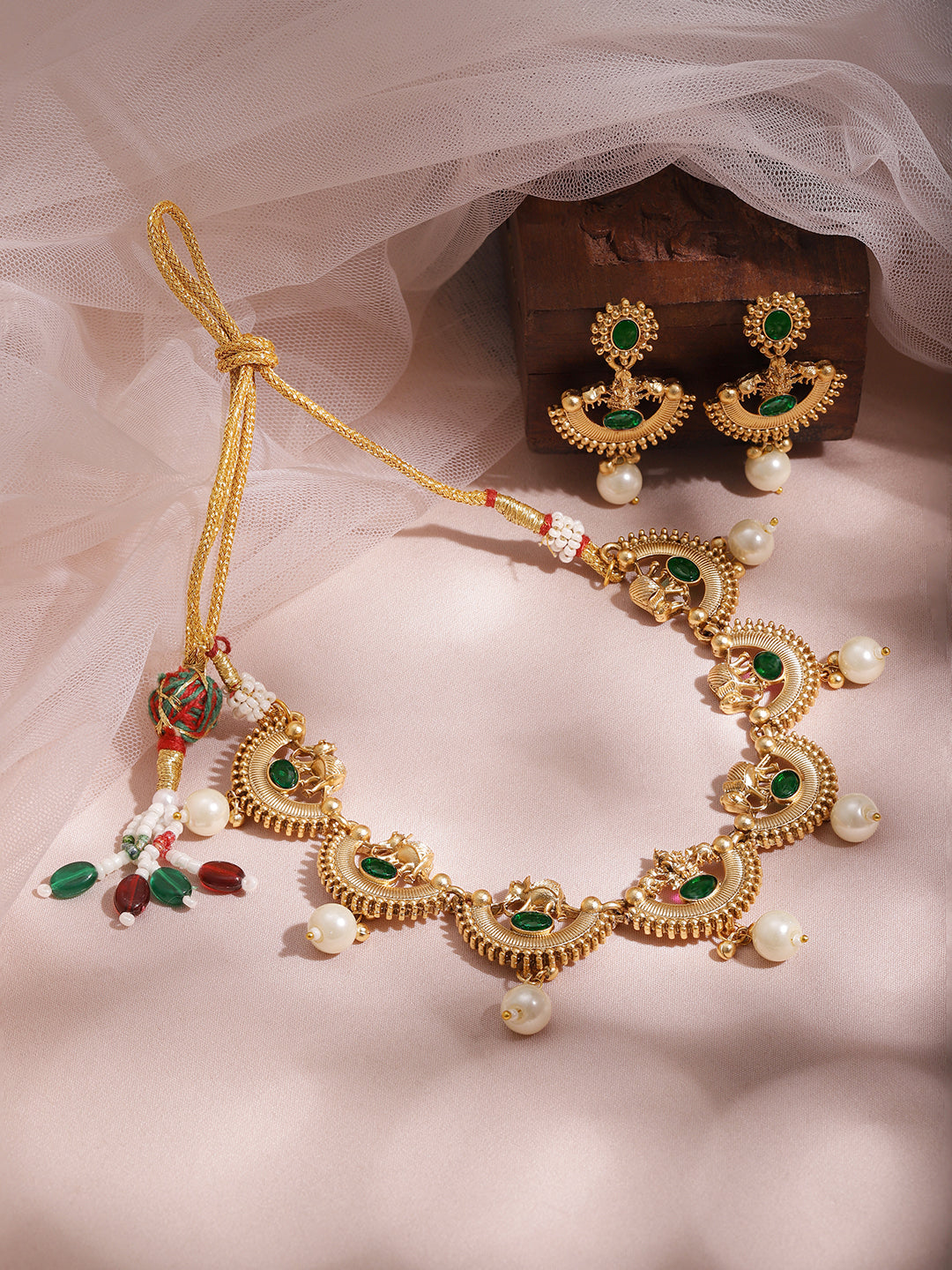 Half-Moon Pearl Drop Gold Necklace Set