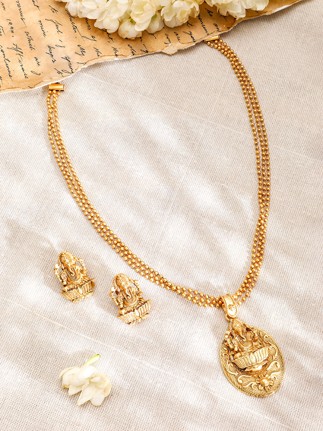 Lord Ganesha Divine Golden Necklace Set