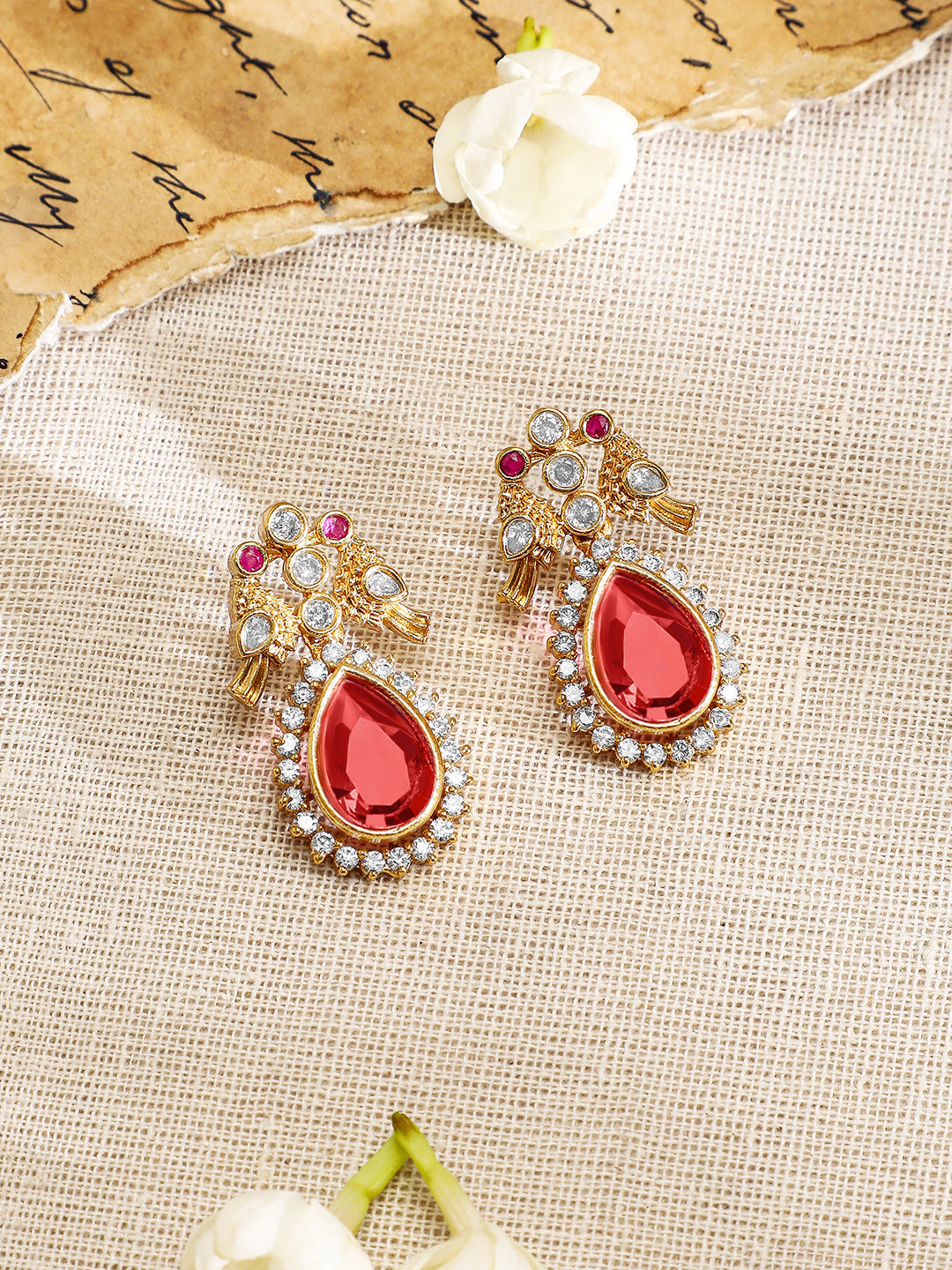 Ruby & American Diamond Zirconia Studded Necklace Set