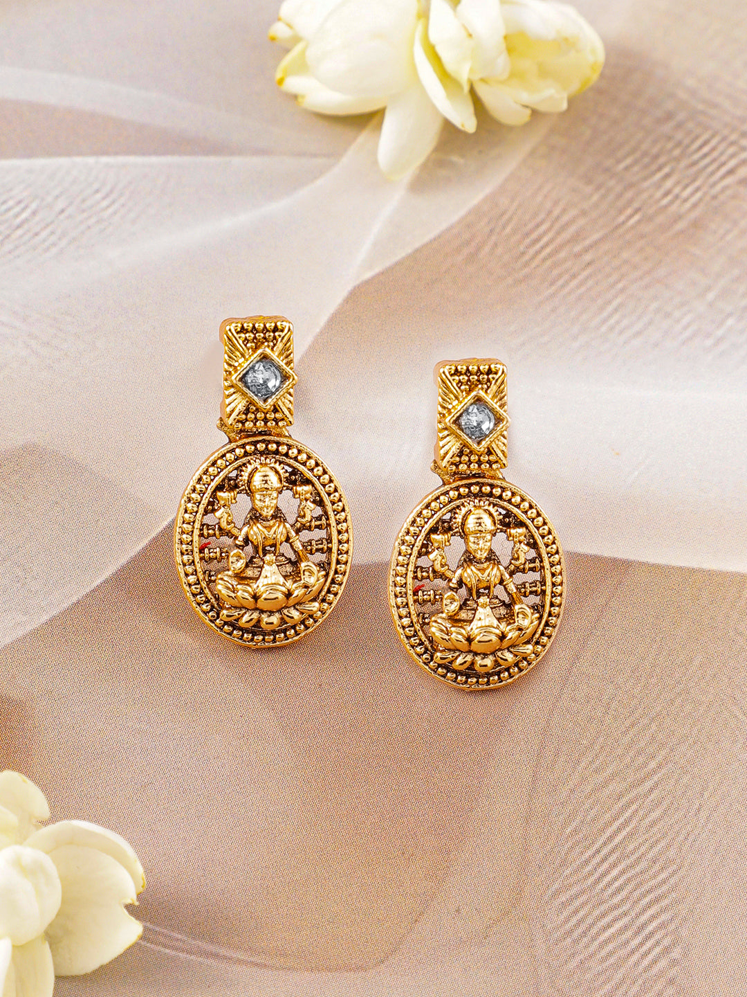 American Diamond Zirconia Laxmi Temple Necklace Set