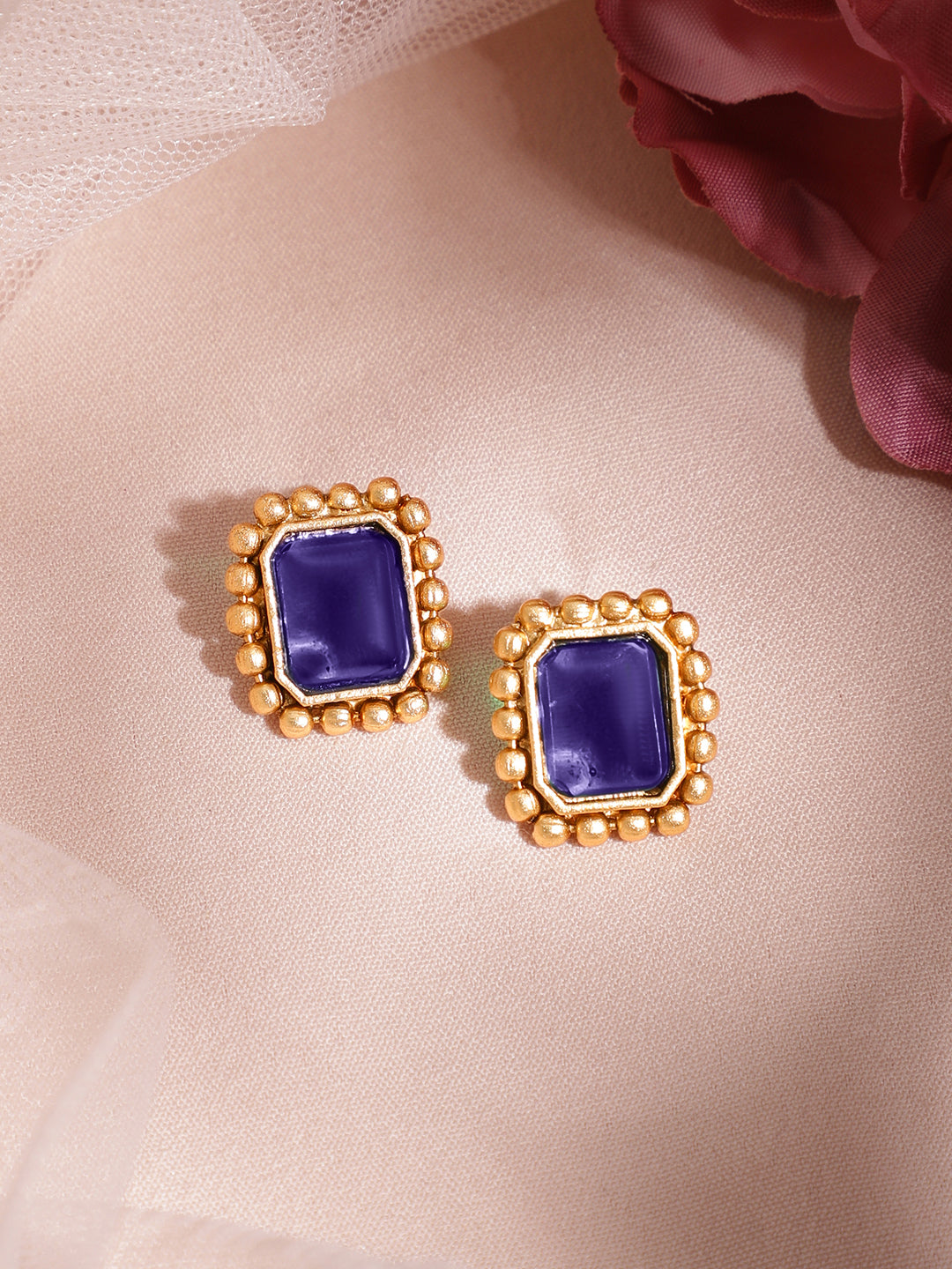 Blue Studded Golden Necklace Set
