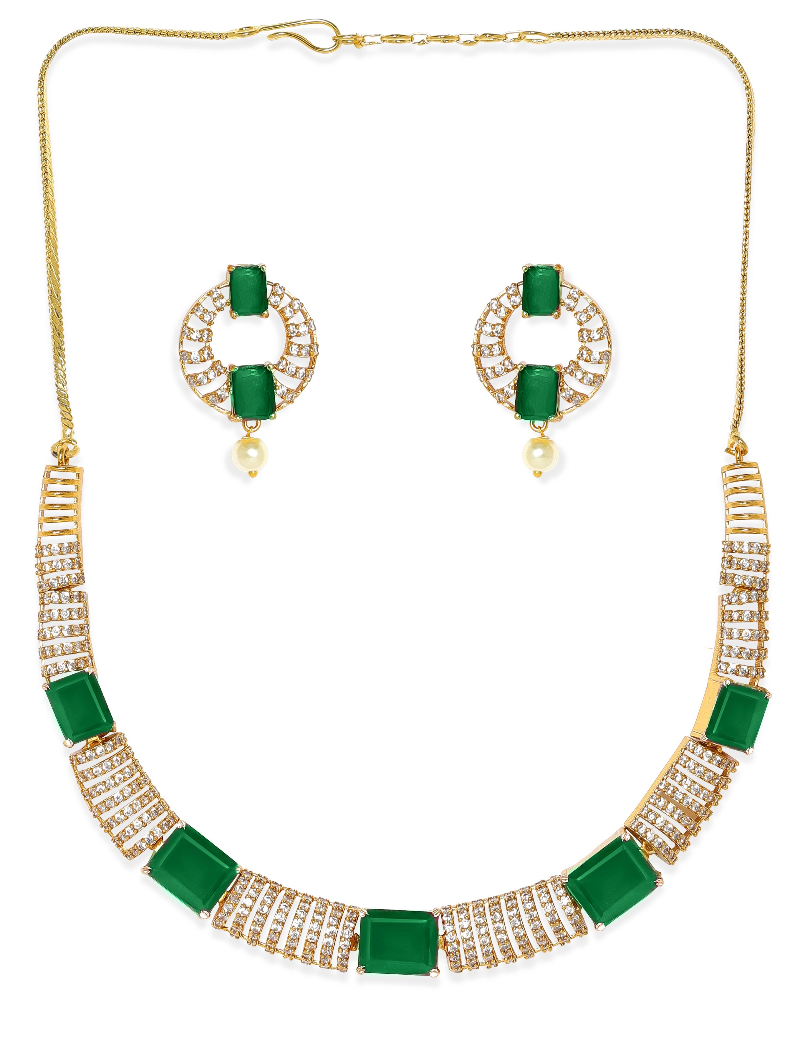Green & White American Diamond Zirconia Necklace Set