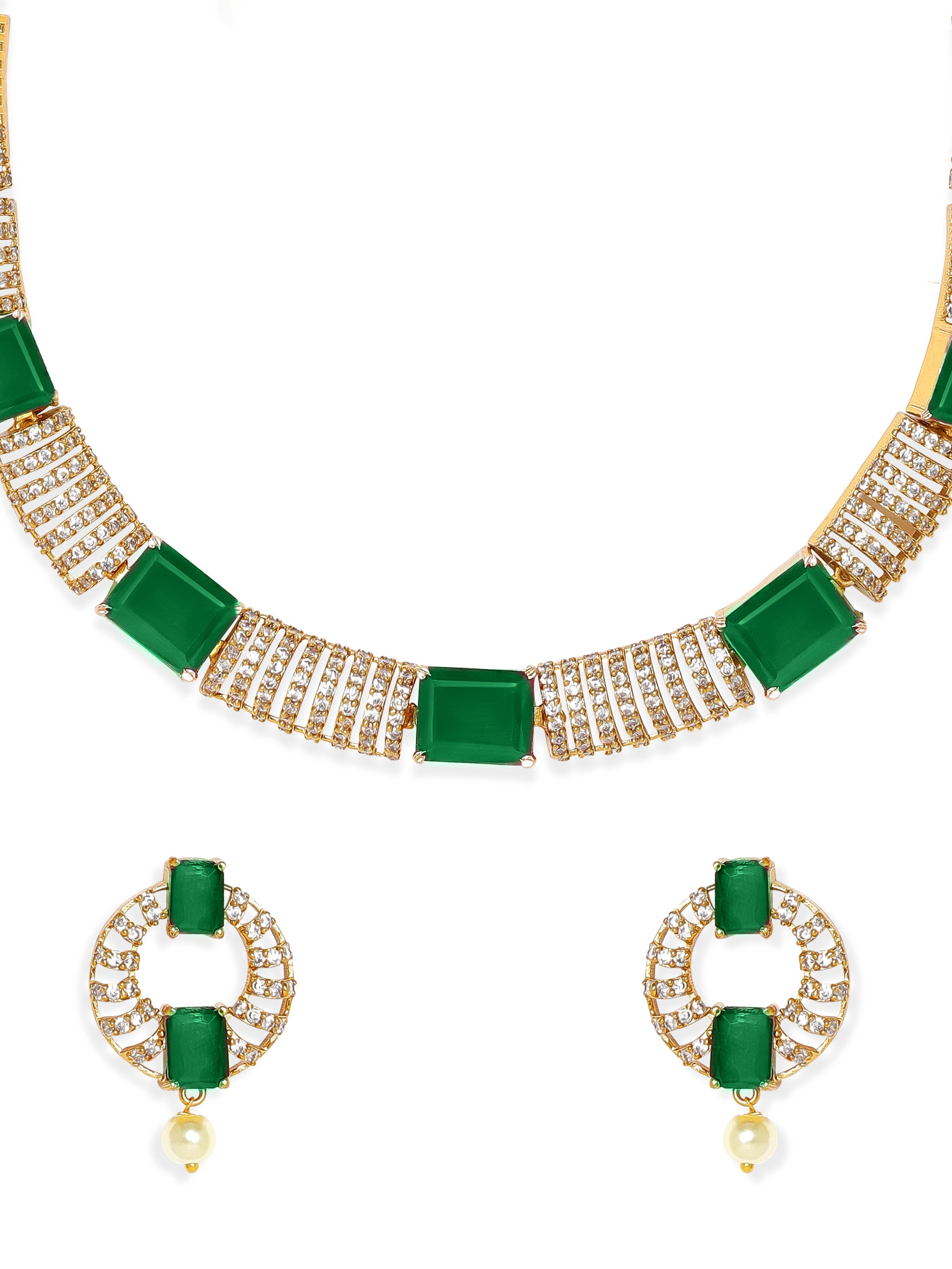 Green & White American Diamond Zirconia Necklace Set