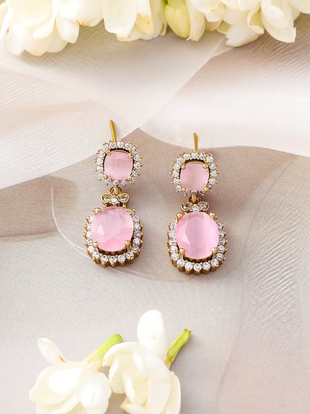 Pink Studded American Diamond Zirconia Necklace Set