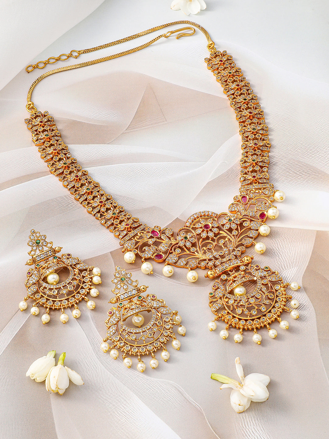 American Diamond Zirconia Floral Necklace Set