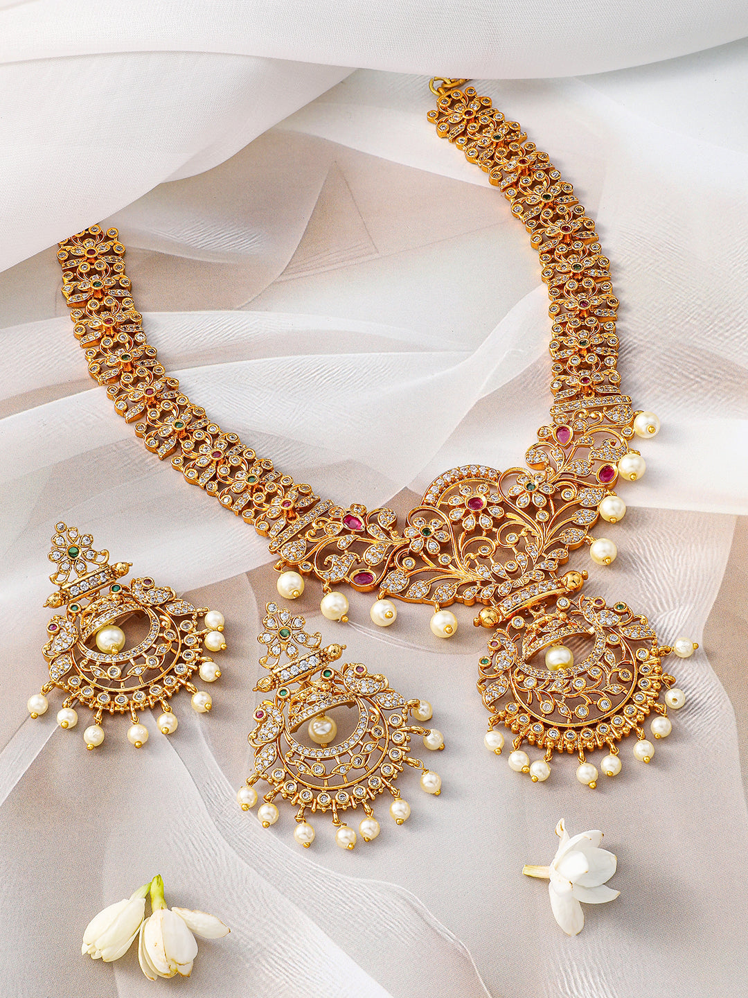 American Diamond Zirconia Floral Necklace Set