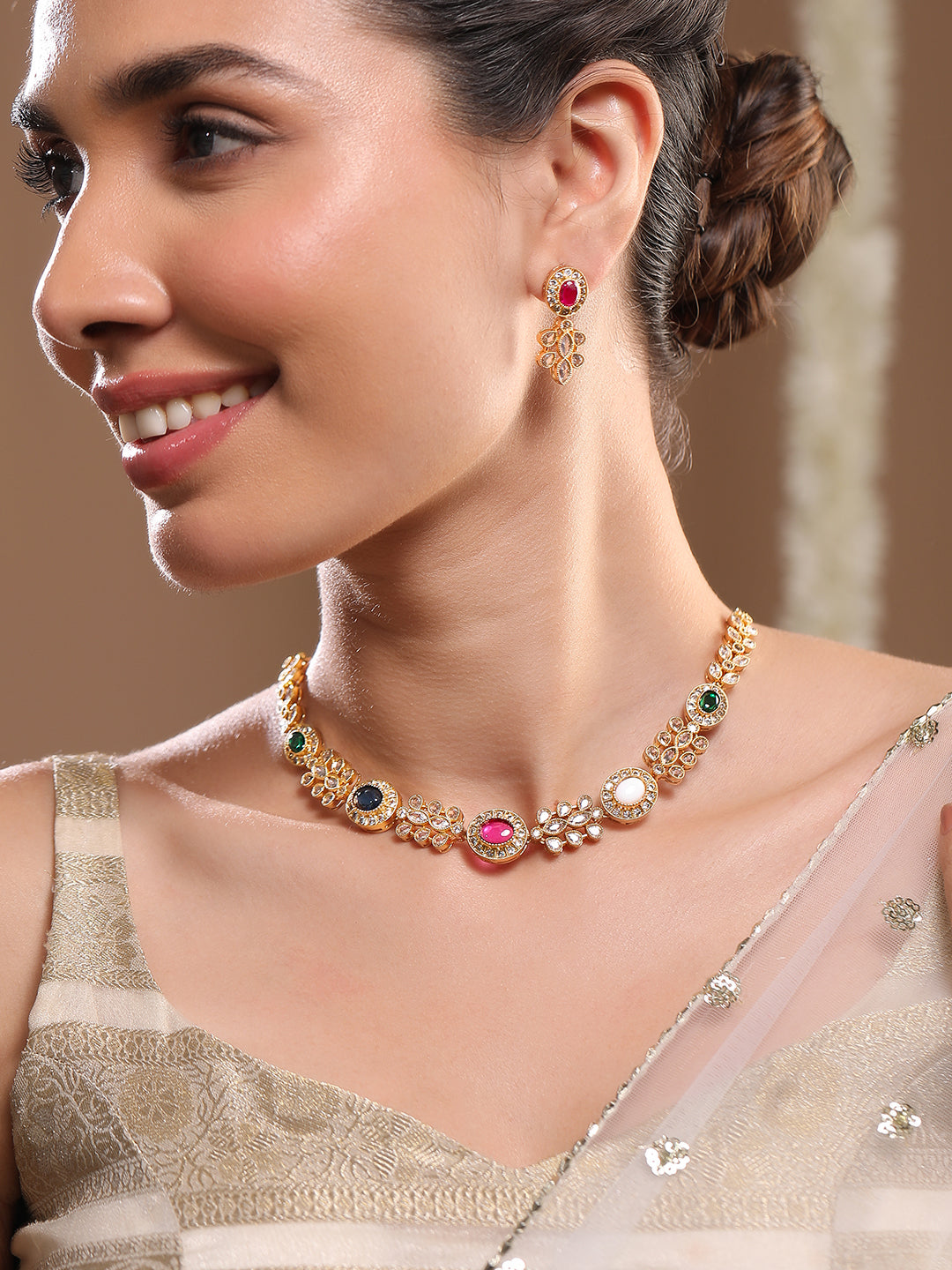 American Diamond Zirconia Multicolor Kundan Choker Set