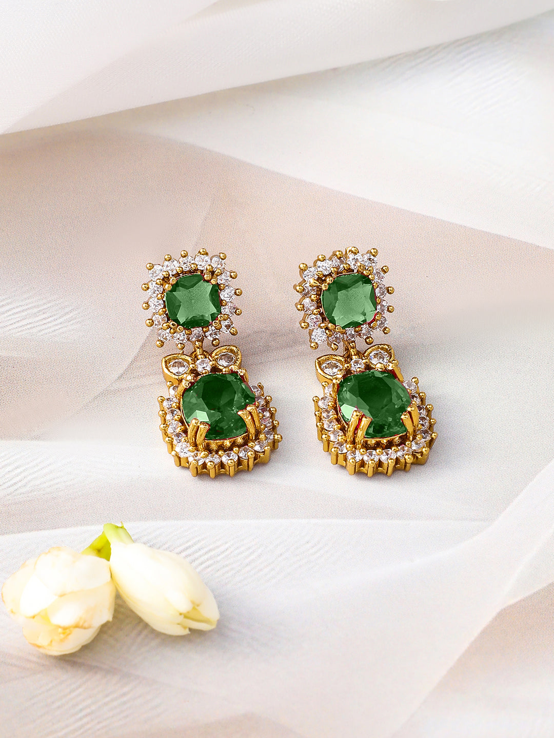 American Diamond Zirconia Emerald Studded Necklace Set