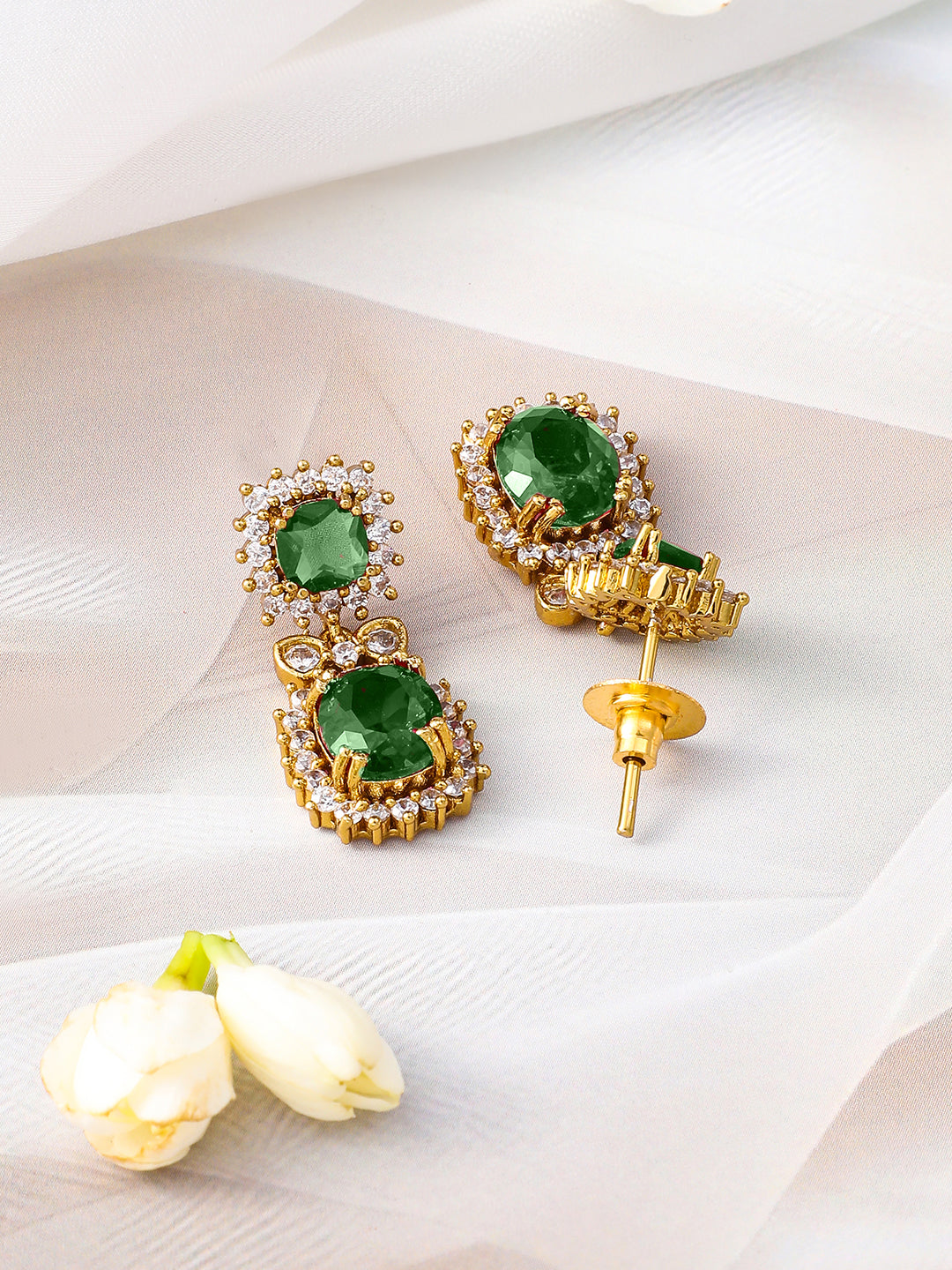 American Diamond Zirconia Emerald Studded Necklace Set