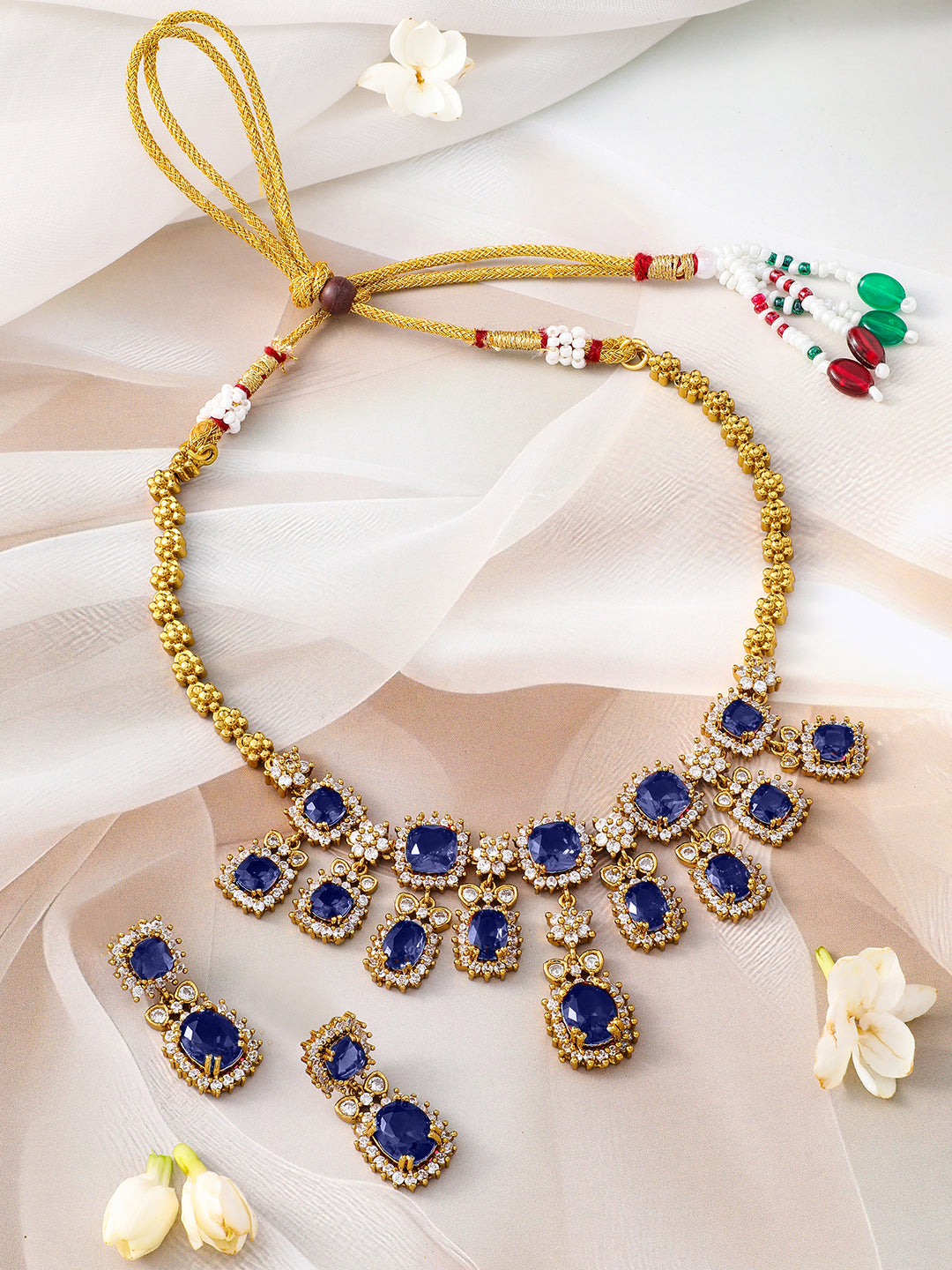 American Diamond Zirconia Blue Necklace Set