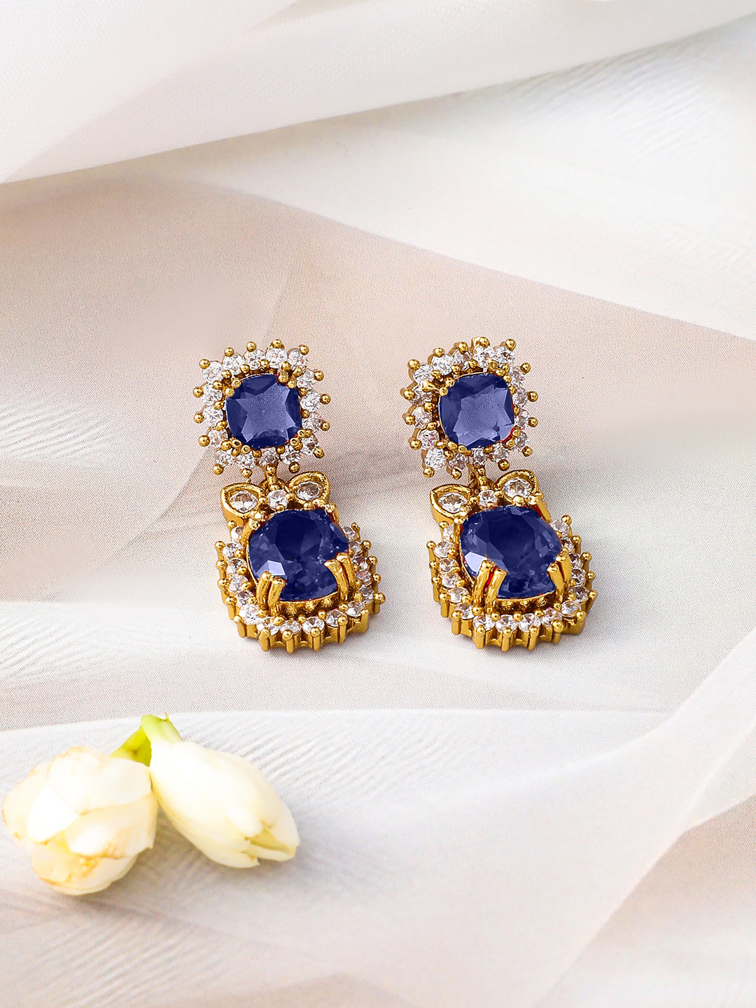 American Diamond Zirconia Blue Necklace Set