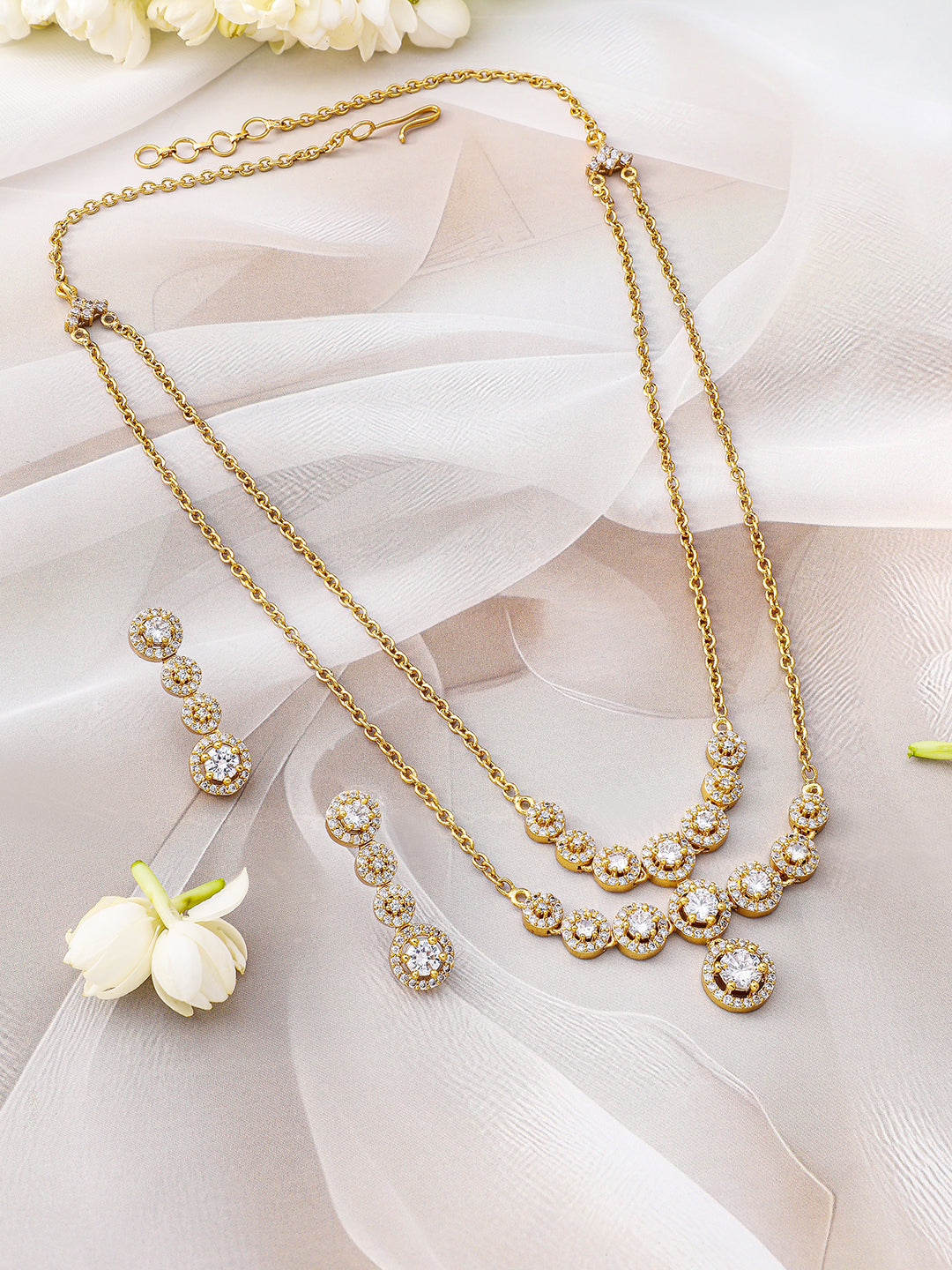 American Diamond Zirconia Layered Gold Necklace Set