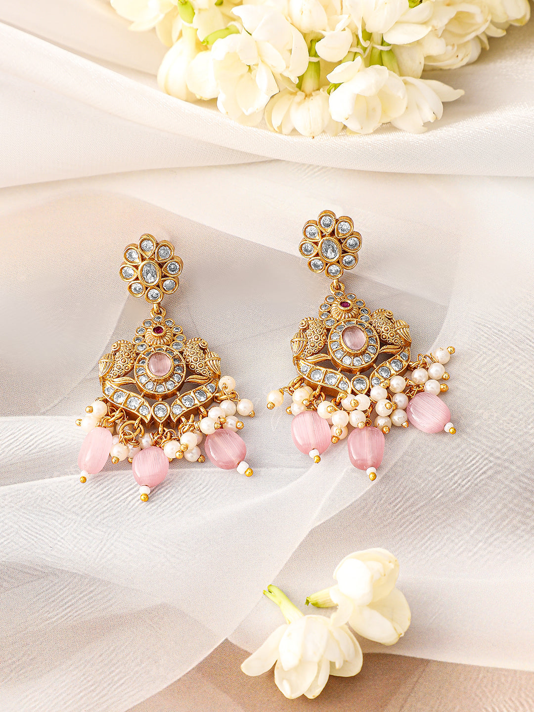 Multicolor Pink Beads Golden Necklace Set