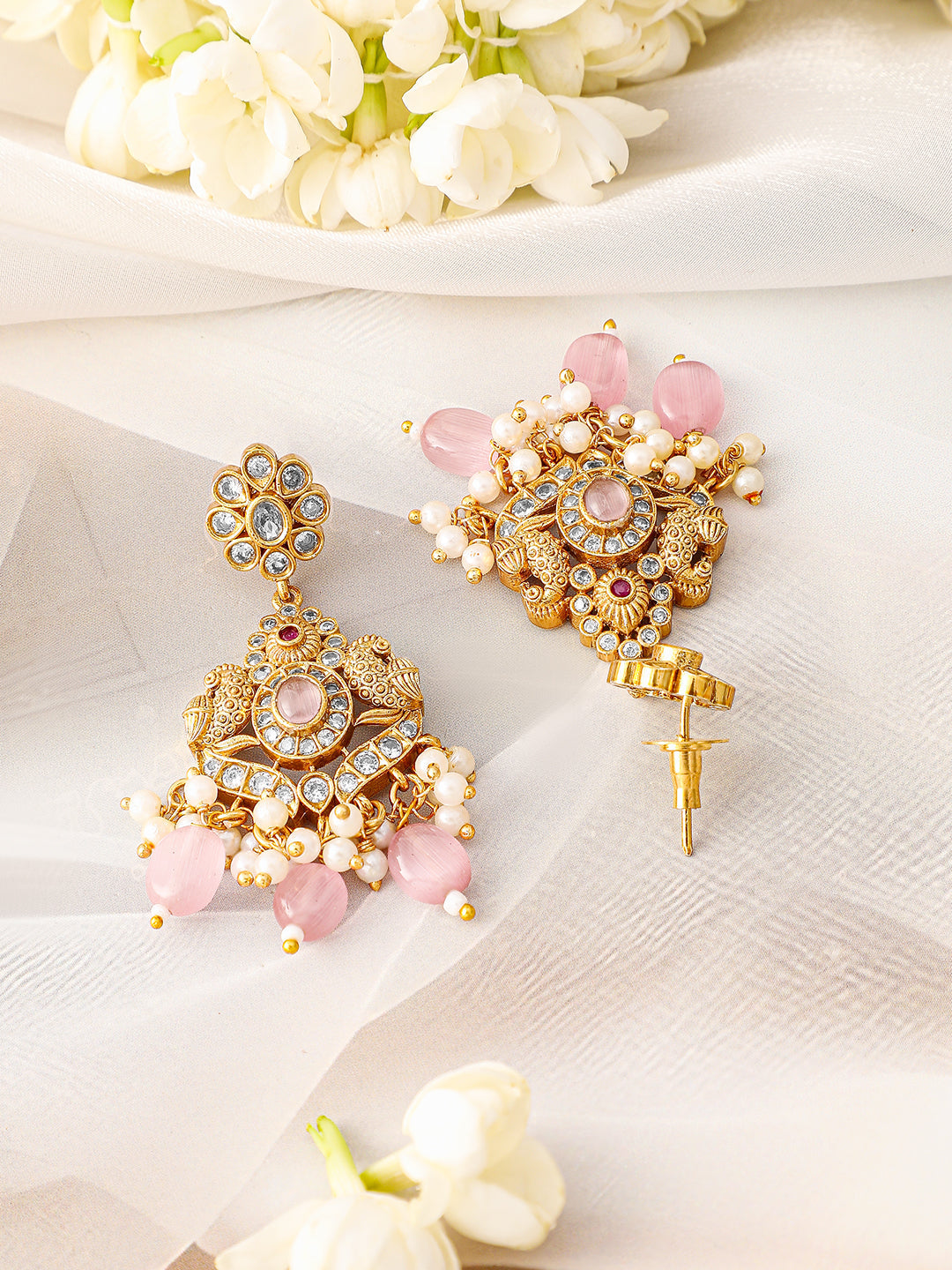 Multicolor Pink Beads Golden Necklace Set