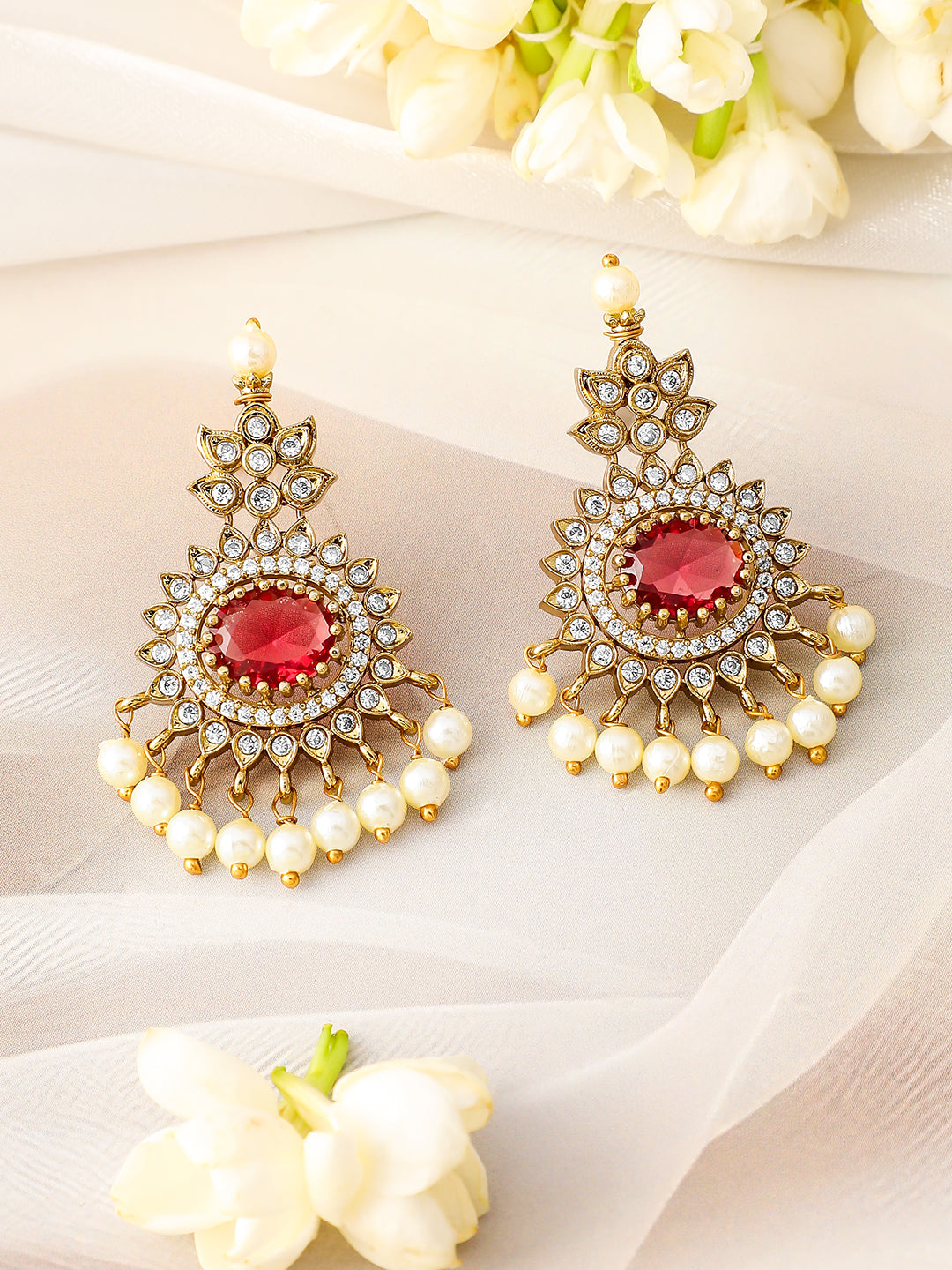 American Diamond Zirconia Ruby pearl Necklace Set