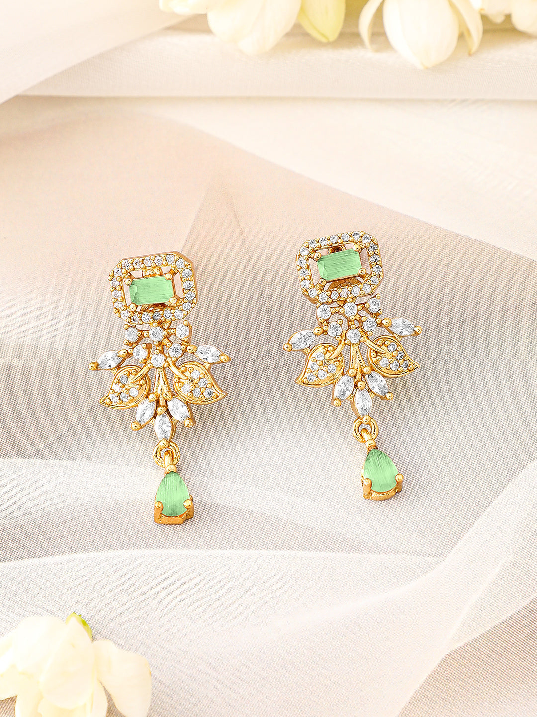 American Diamond Zirconia Green Floral Necklace Set