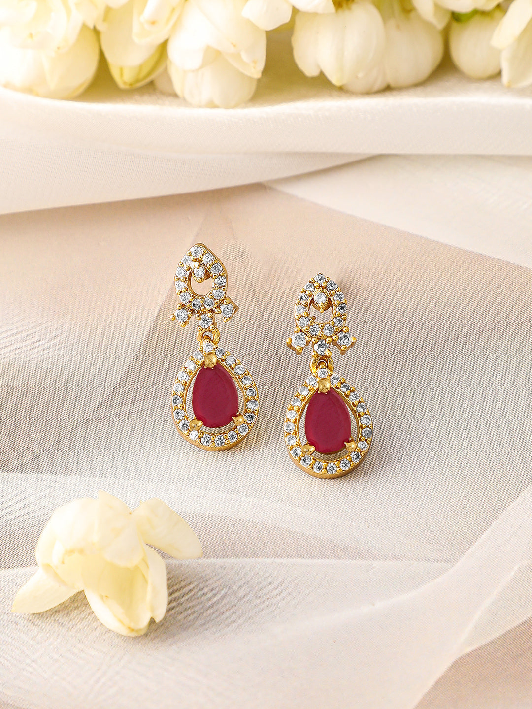 Ruby Accented American Diamond Zirconia Necklace Set
