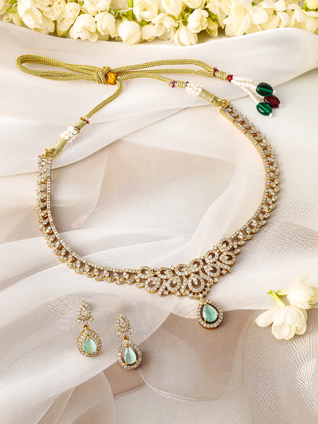 American Diamond Zirconia Green Drop necklace Set