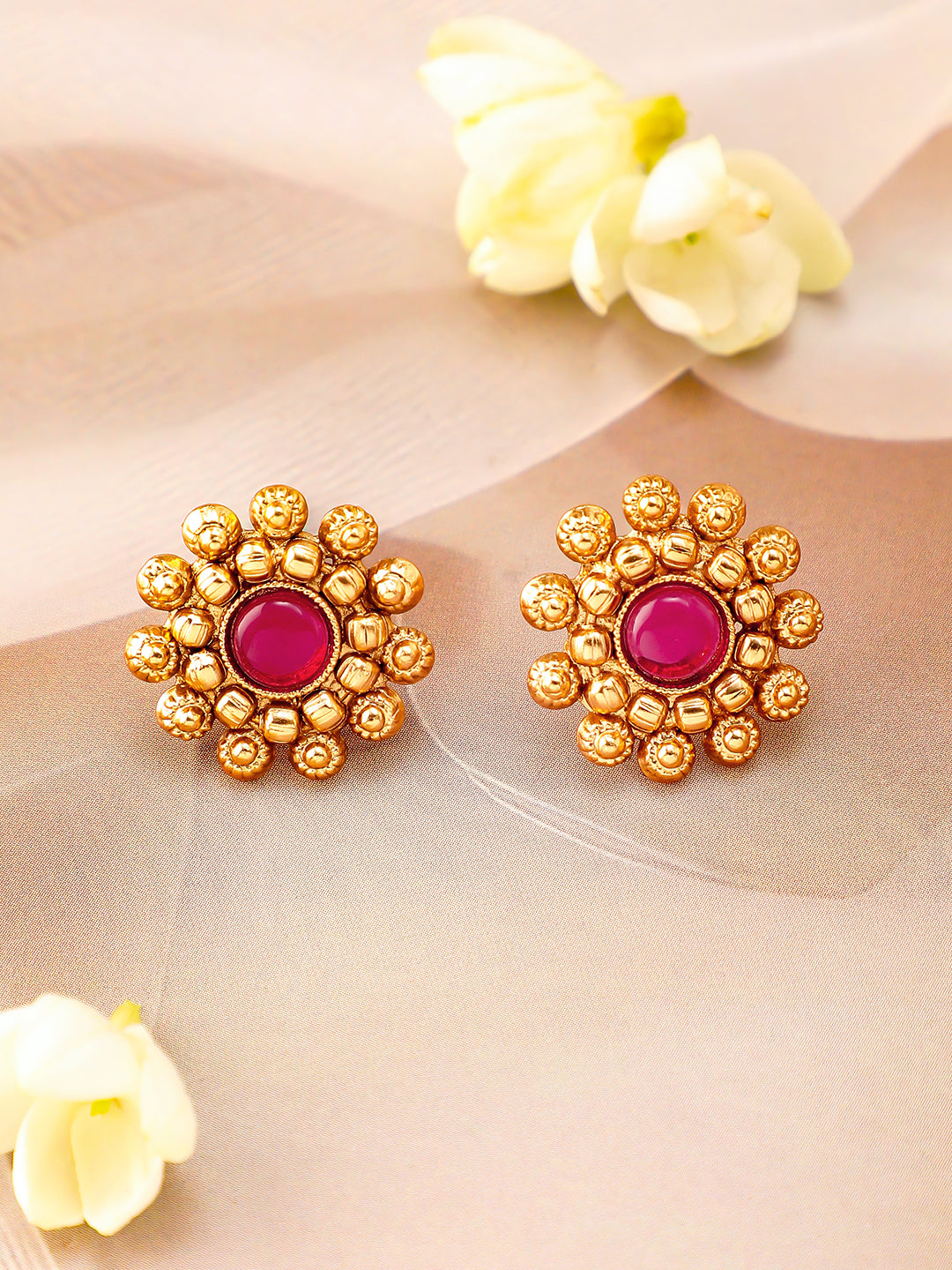 Ruby Studded Traditional Golden Necklace Set