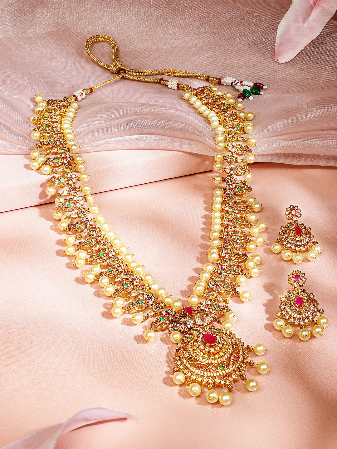 American Diamond Zirconia Necklace Set with Pearl Detailing