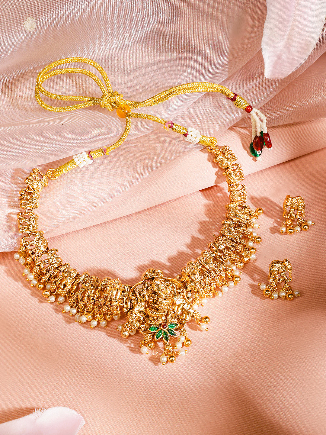 Ganesh & Elephant Motif Pearl Necklace Set