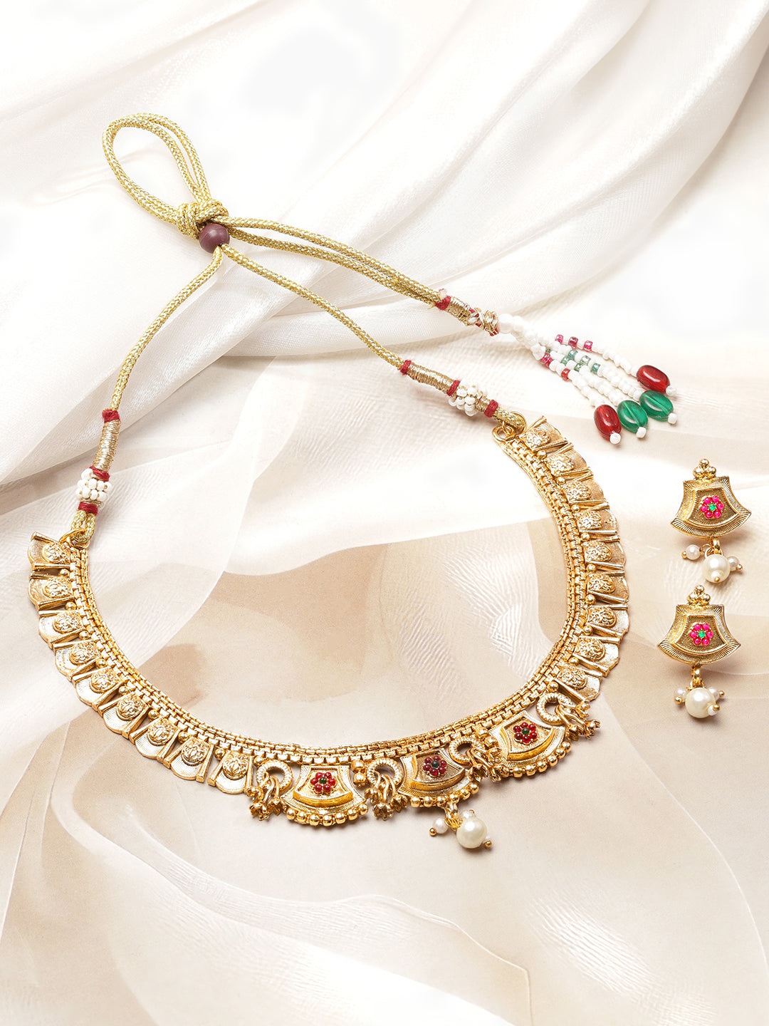 Golden Necklace Set With Pearl Drops