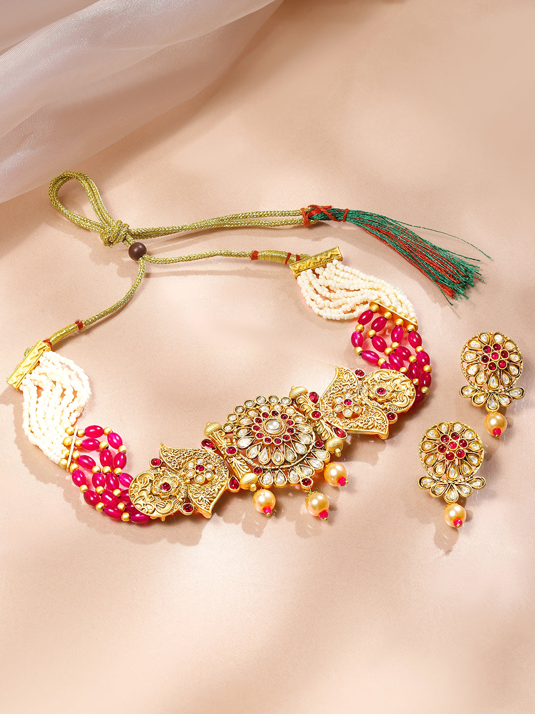 Golden choker Set with Ruby & Pearl Detailing