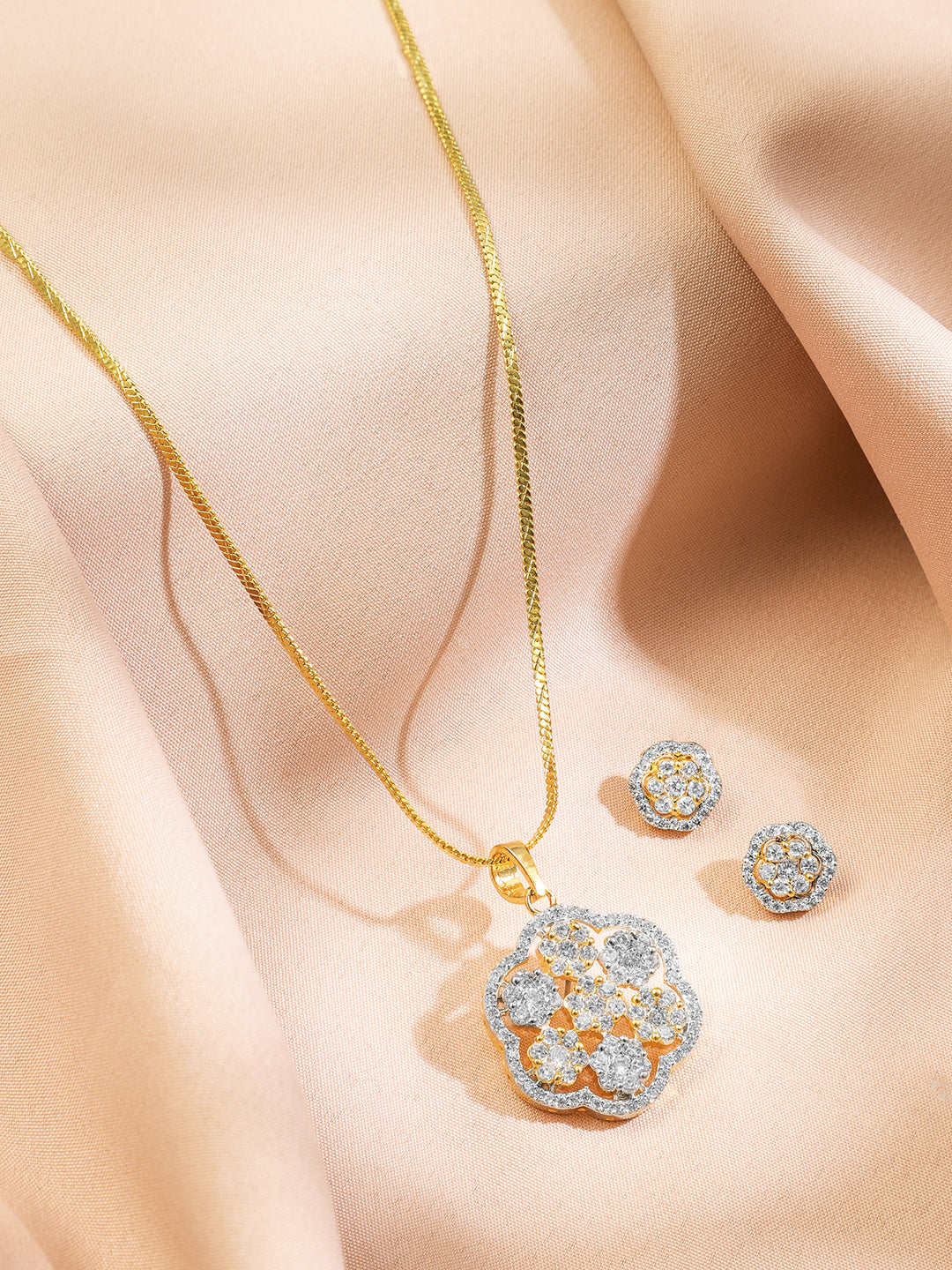 American Diamond Zirconia Floral Pendant Set