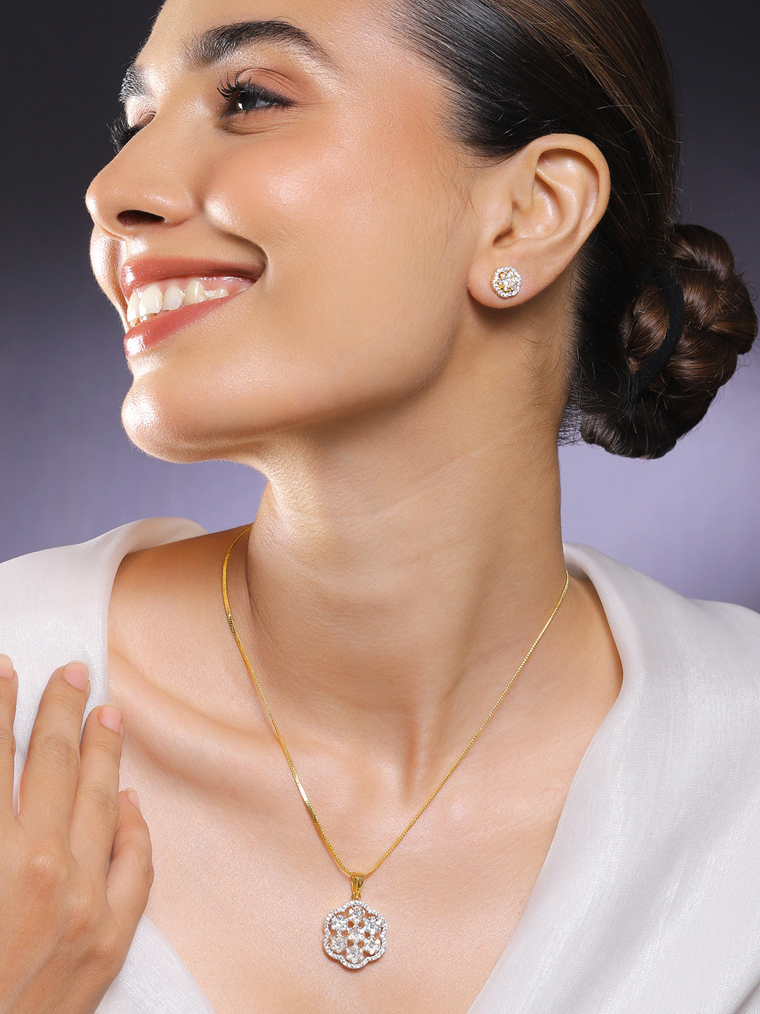 American Diamond Zirconia Floral Pendant Set