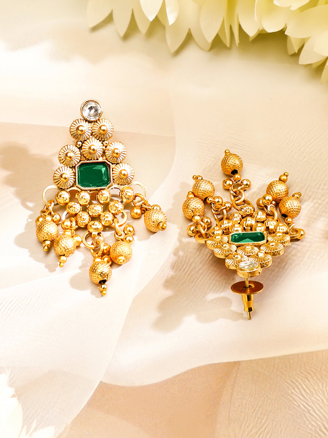 Green Studded Gold Drops Choker Set