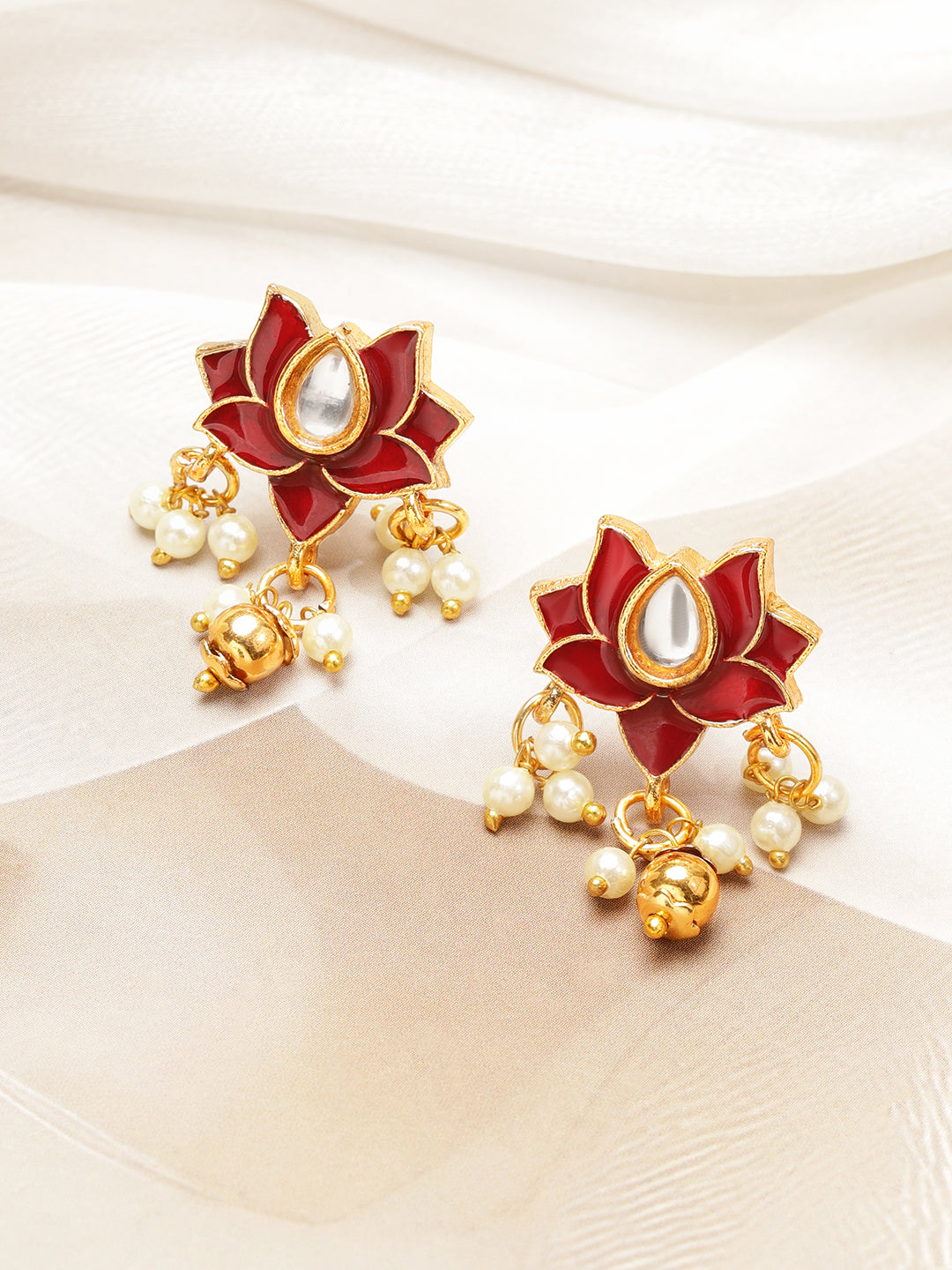 Lotus Motif Pearl Drop Red Choker Set